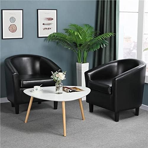 Yaheetech Barrel Chairs Set of 2, Faux Leather Club Armchairs, PU Leather Accent Chairs with Soft Padded Seat for Living Room Bedroom Waiting Reading Room, Black