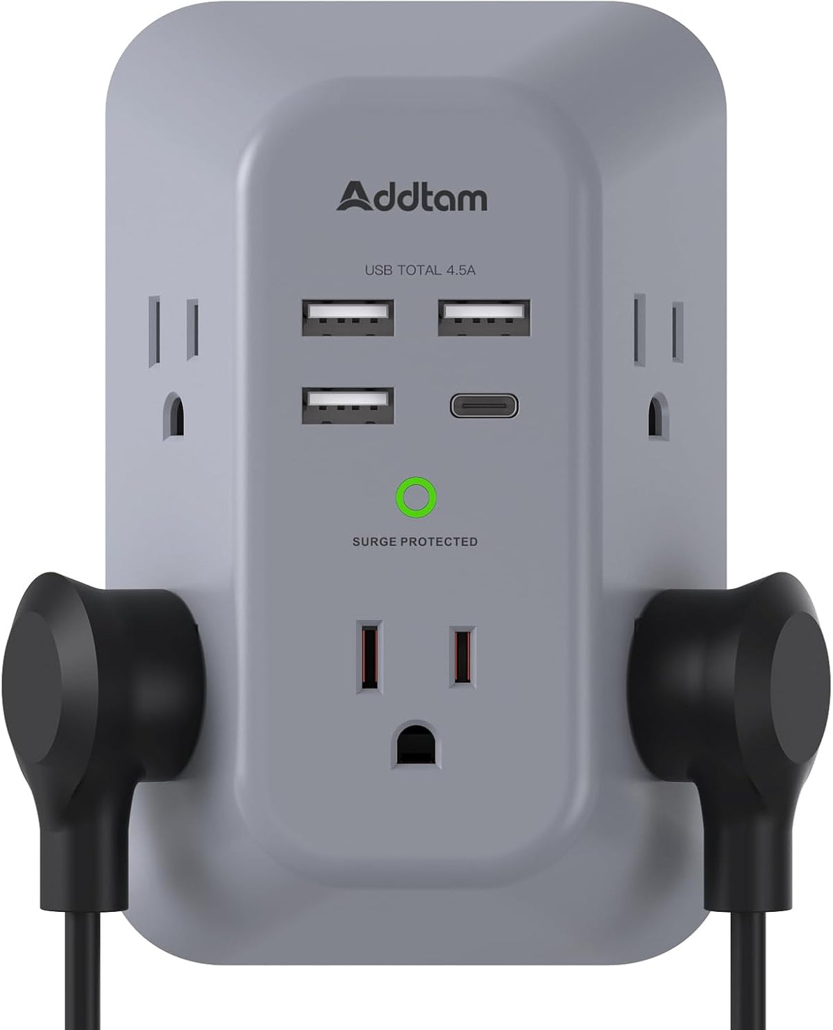 Addtam 5-Outlet USB Wall Charger Surge Protector with 4 USB Ports and 1 USB C Outlet 1800J Power Strip