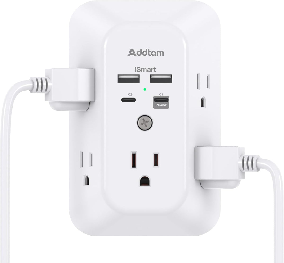 Addtam 5-Outlet USB Wall Charger Surge Protector with 4 USB Ports and 1 USB C Outlet 1800J Power Strip