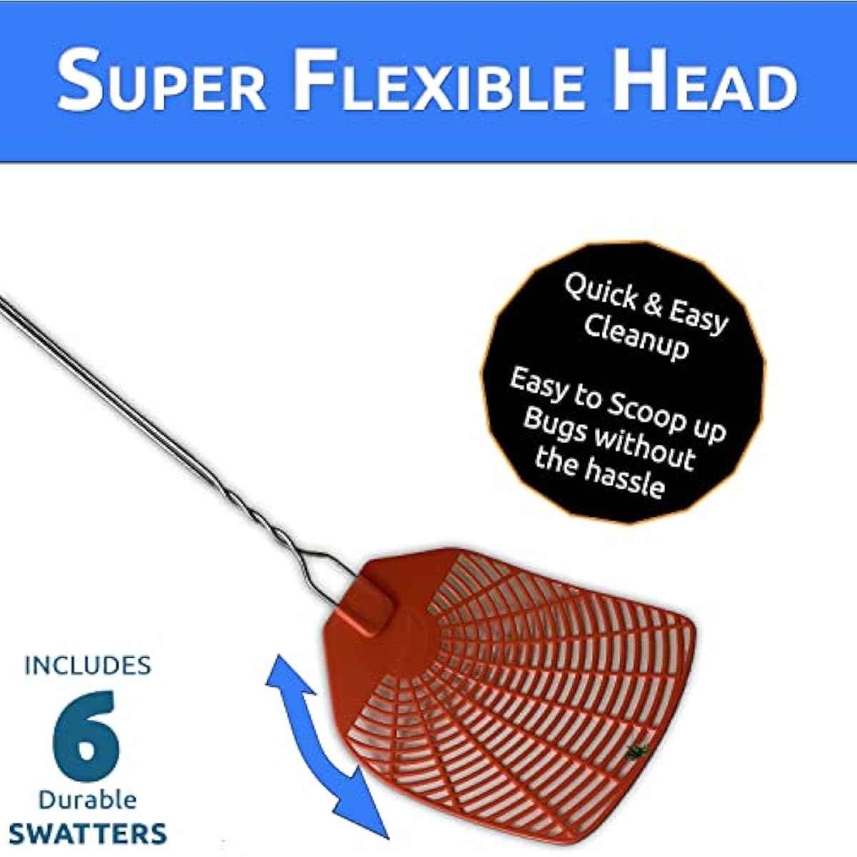 W4W, Bug & Fly Swatter Braided Metal Handle 6 Pack Fly Swatters Indoor/Outdoor flyswatter