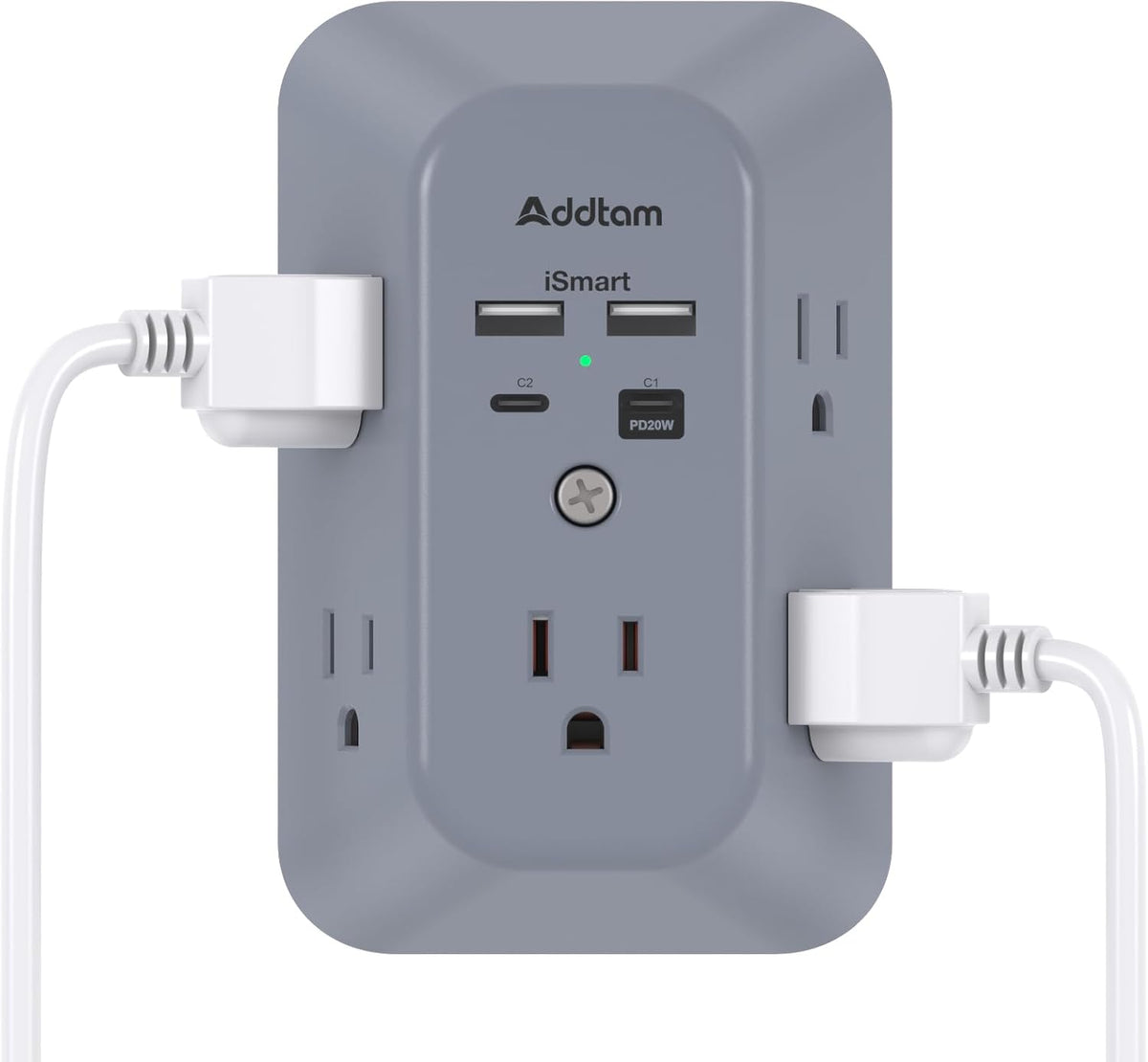 Addtam 5-Outlet USB Wall Charger Surge Protector with 4 USB Ports and 1 USB C Outlet 1800J Power Strip