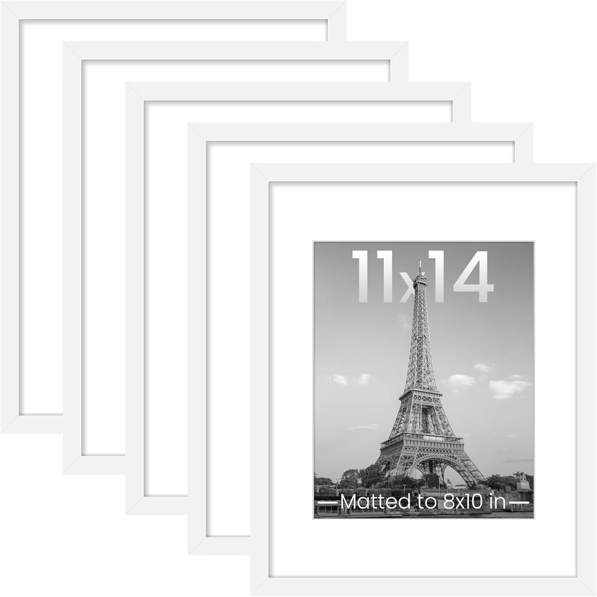 upsimples 11x14 Picture Frame Set of 5, Display Pictures 8x10 with Mat or 11x14 Without Mat, Wall Gallery Photo Frames, Black