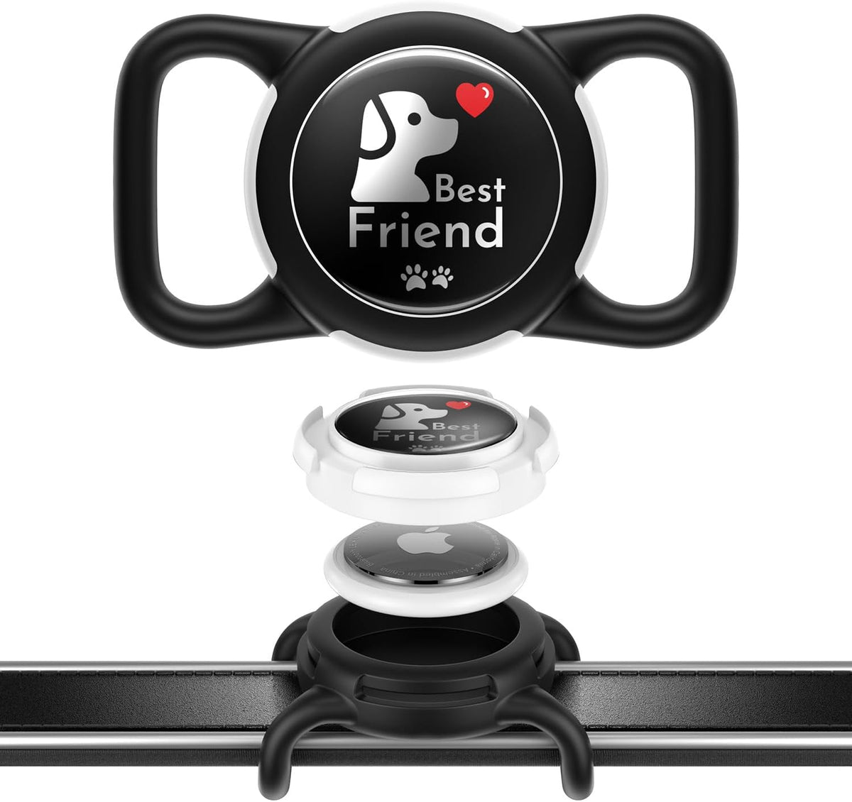 waterproof airtag holder for dog collar soft full-body protective airtag holder for dog cat collars black regular