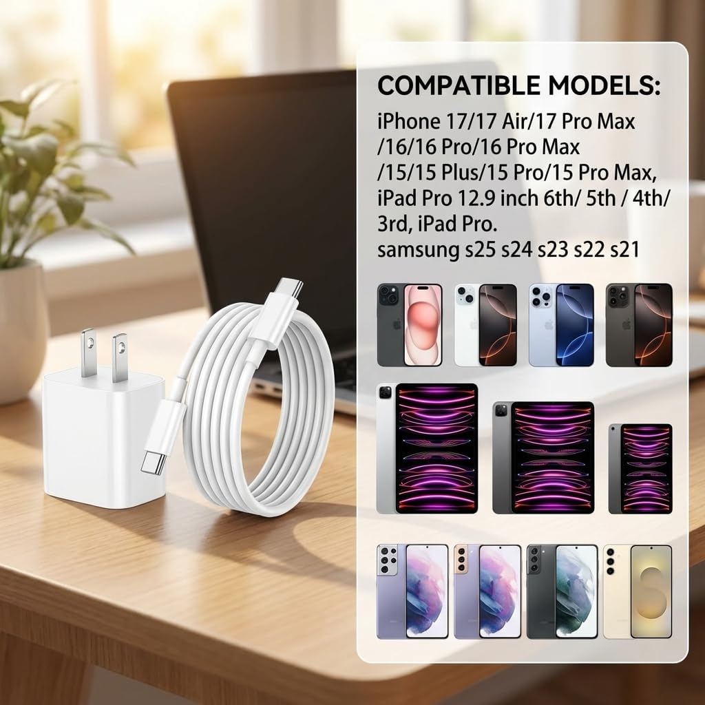 iPhone 17 16 15 Charger Fast Charging,2Pack 20W Apple iPad USB C Wall Chrager Block with 6FT USB C to C Cable for iPhone 17/Pro/Pro Max/17 Air/ 16/16 Pro/16 Pro Max/15/Plus/Pro/Pro Max