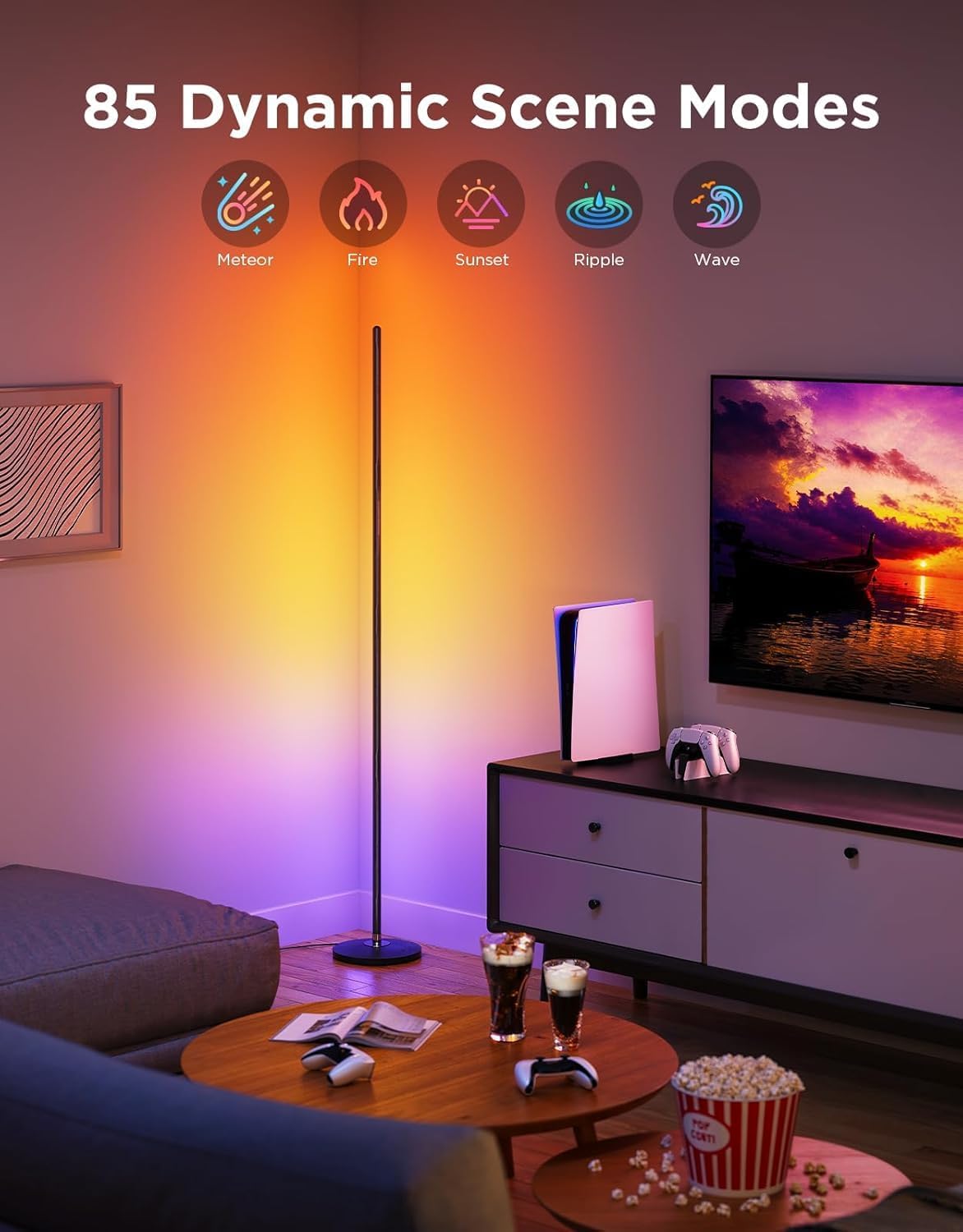 Govee RGBIC Floor Lamp Basic, 1000lm LED Corner Lamp Compatible with SmartThings, Alexa, and Matter, Modern Floor Lamp with Music Sync and 16 Million DIY Colors, Standing Lamp for Bedroom Living Room
