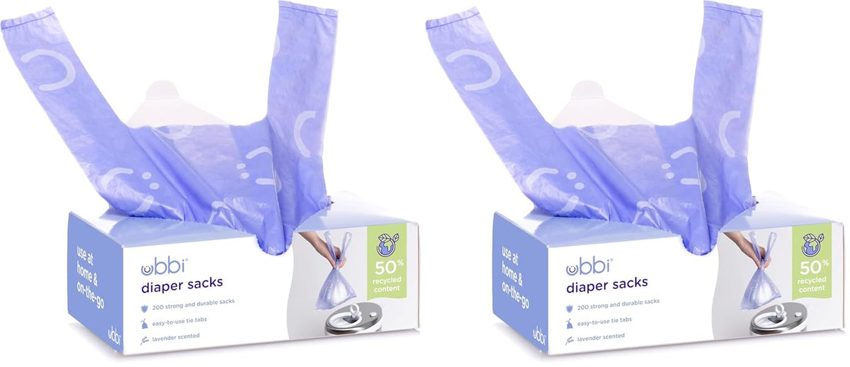 Ubbi Lavender Scented Disposable Diaper Sacks, Easy-To-Tie Tabs, 200 Count