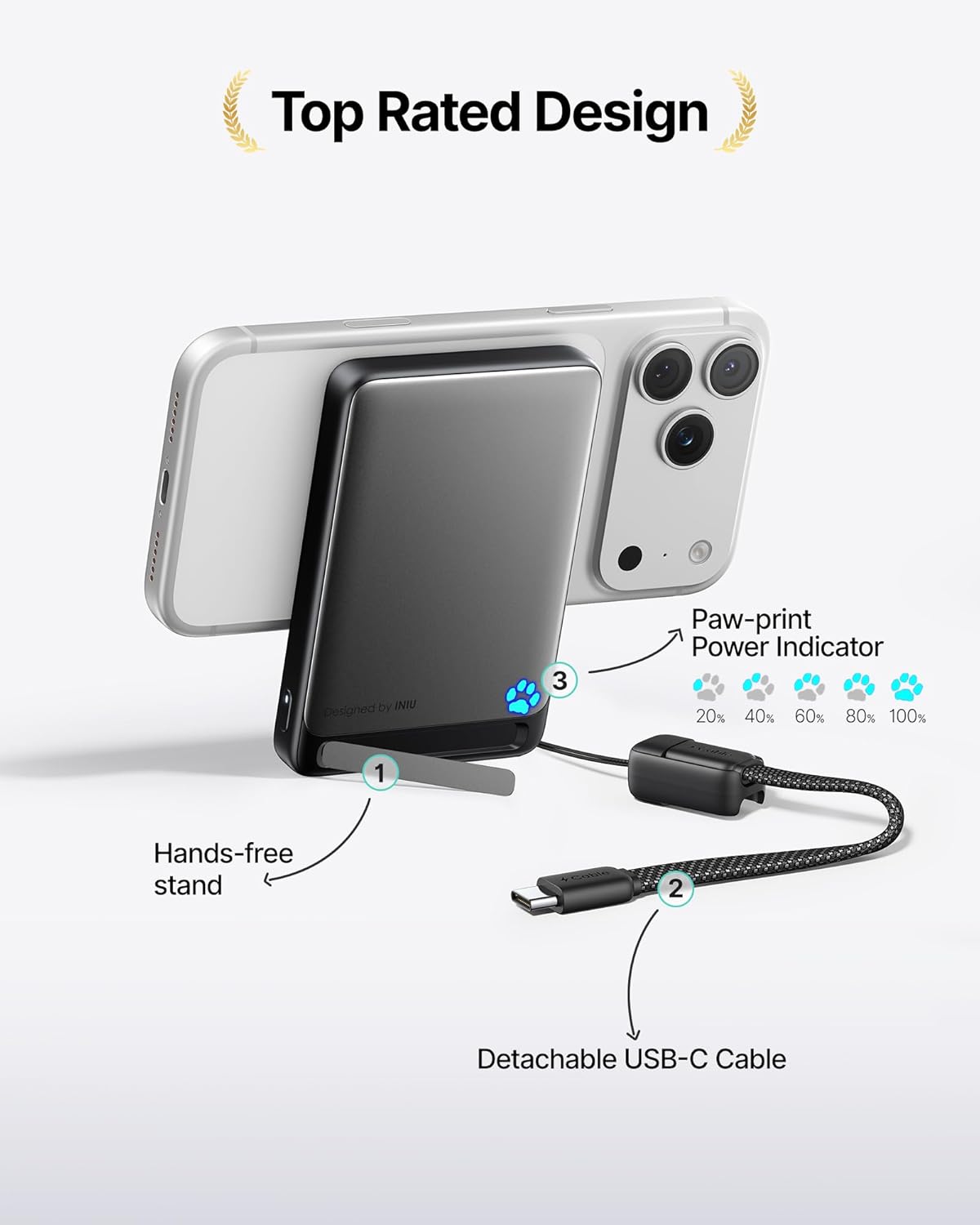 INIU for MagSafe Portable Charger, Original Qi2 Certified Wireless Fast Charging, Slimmest 10000mAh 45W Power Bank with USB C Cable & Stand, TSA Travel Magnetic Battery Pack for iPhone 17-12 Series