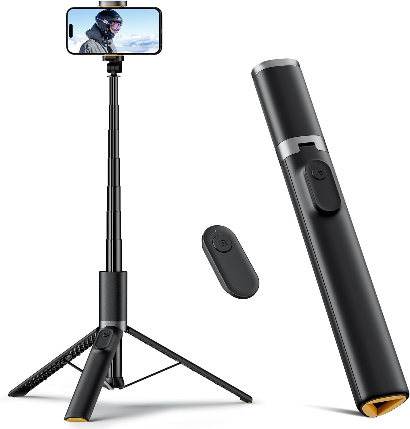 TODI 63" Cell Phone Selfie Stick Tripod, Portable Tripod for iPhone with Wireless Remote, Extendable Smartphone Stand, All-in-1, Compatible with iPhone/Android