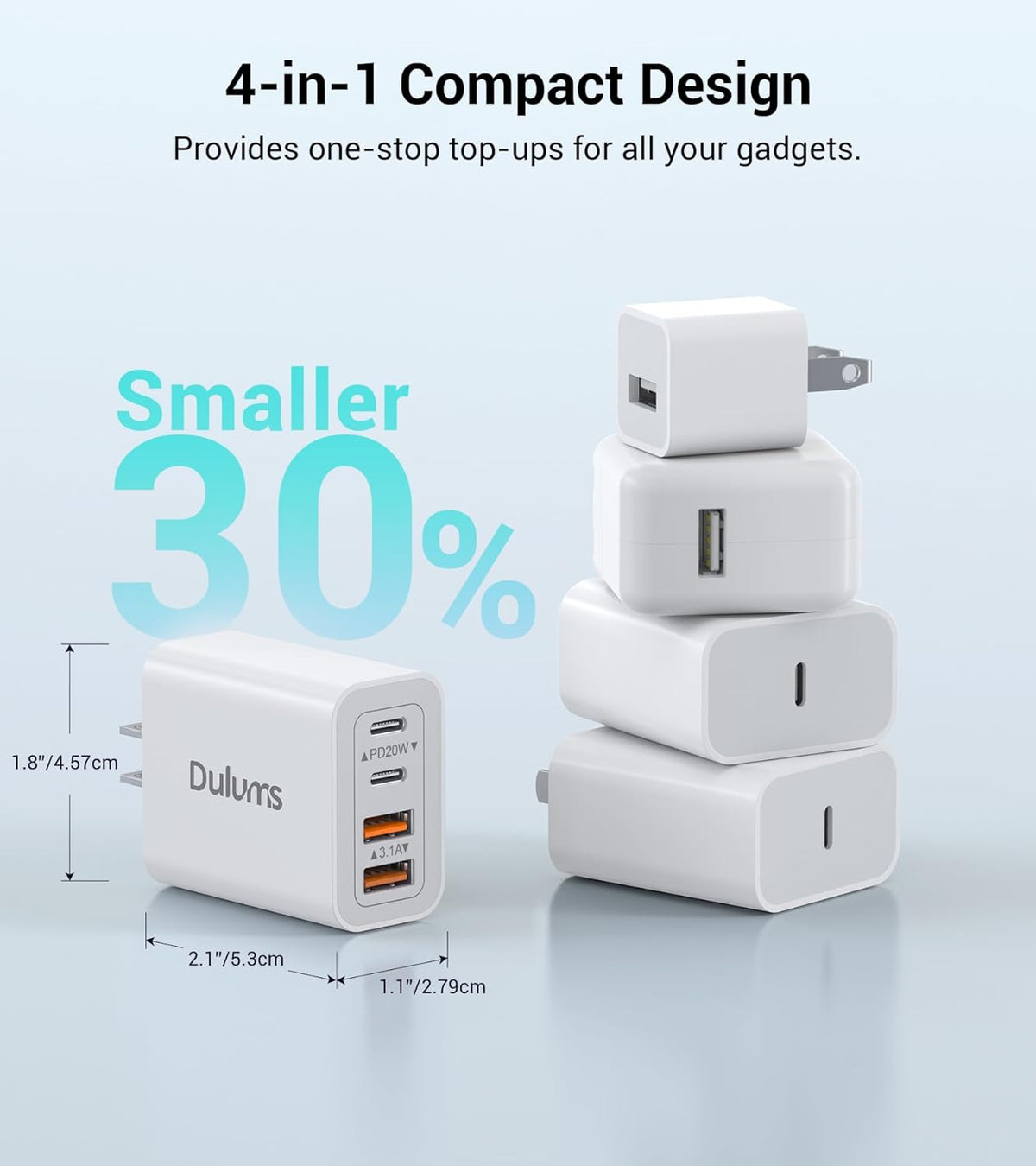 40W USB C Charger Cube, 2-Pack Wall Plug Fast Charging Block, 4-Port PD+QC Power Adapter Multiport Brick Type C Box for iPhone 16/15/14/13/12/11/Pro Max/XS/XR/8/7, Tablets, Cellphones