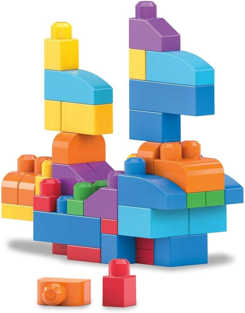 MEGA BLOKS First Builders Toddler Blocks Toys Set, Big Building Bag with 80 Pieces and Storage, Blue, Ages 1+ Years
