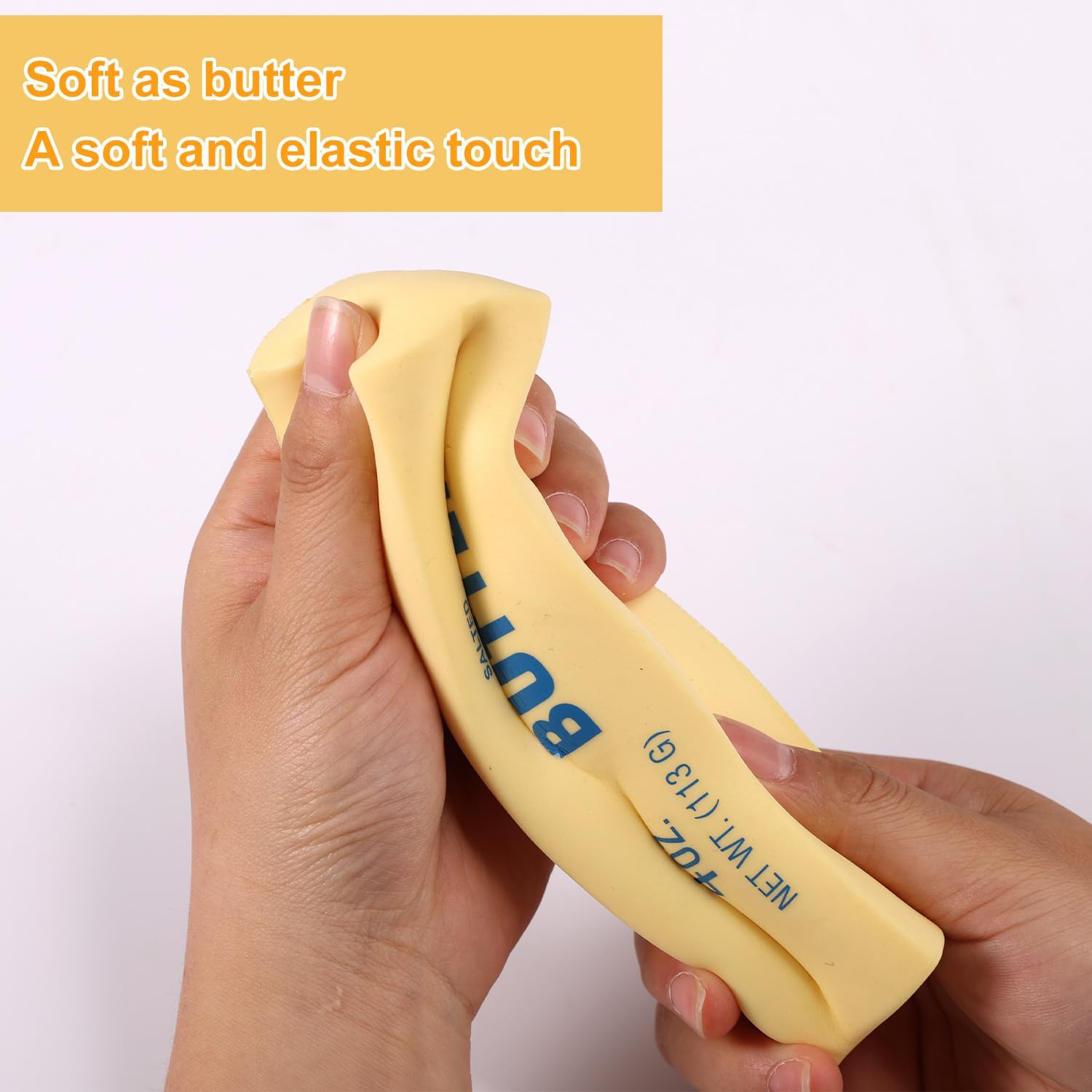 Lyreh 1pcs Squeeze Butter Squishy Toy, PU Material Butter Stick Slow Rising Squeeze Food Fidget Toy for Office School (Light Yellow)