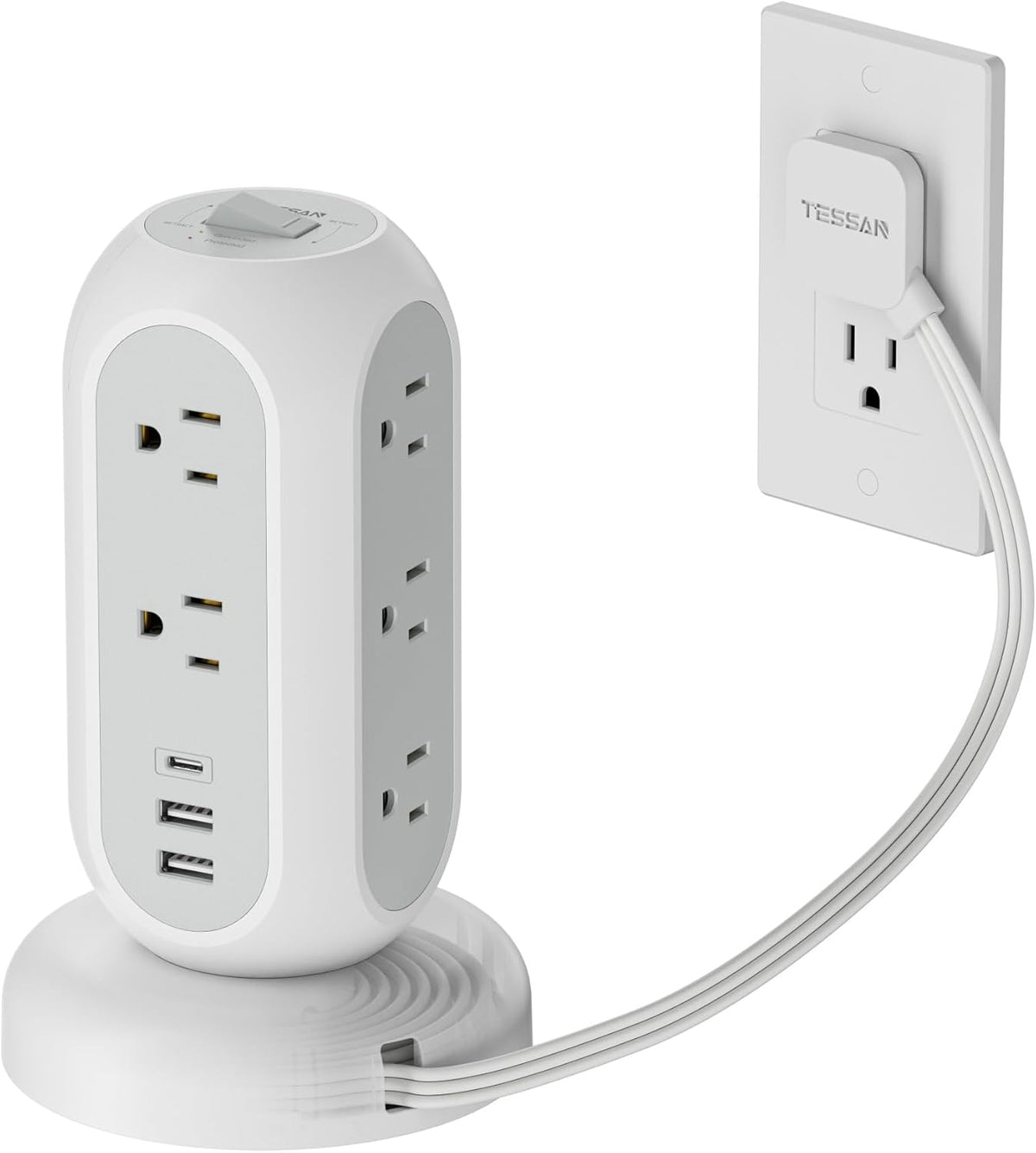 tessan 11 outlet power strip with 3 usb 1 usb c 1625w surge protector 6 feet extension cord