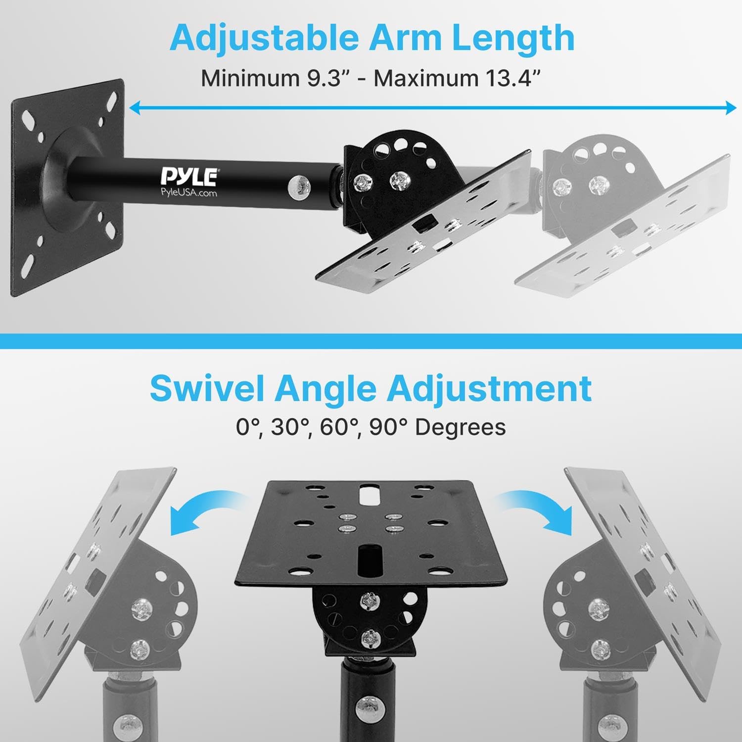 Pyle Universal Speaker Mounting Bracket - Ceiling & Wall Speaker Mount with Adjustable Swivel Tilt, 13.4" Retractable Telescopic Arm, 75 lbs Max Load - Ideal for Home Surround Sound Systems (Pair)