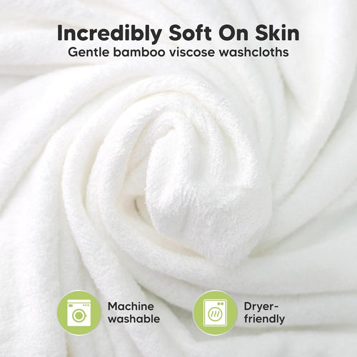 6-Pack Baby Washcloths – Soft Absorbent Viscose from Bamboo Washcloths for Face, Body, Baby Towels for Newborn, Kids, Toddlers, Infant, Gentle on Sensitive Skin, 10x10 Reusable Face Towels (White)