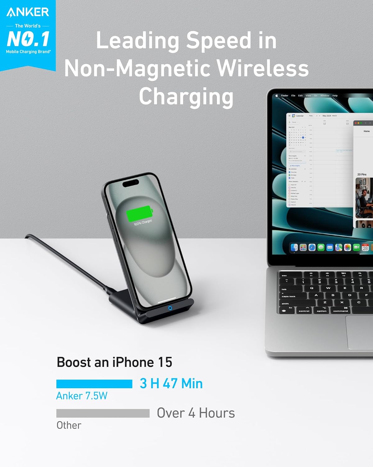 Anker 313 Wireless Charger (Stand), Qi-Certified for iPhone 17/17/17 Pro/17 Pro Max/15/14/13, 10W Fast-Charging Galaxy S23 S22 S21(No AC Adapter) - Rayz Mart