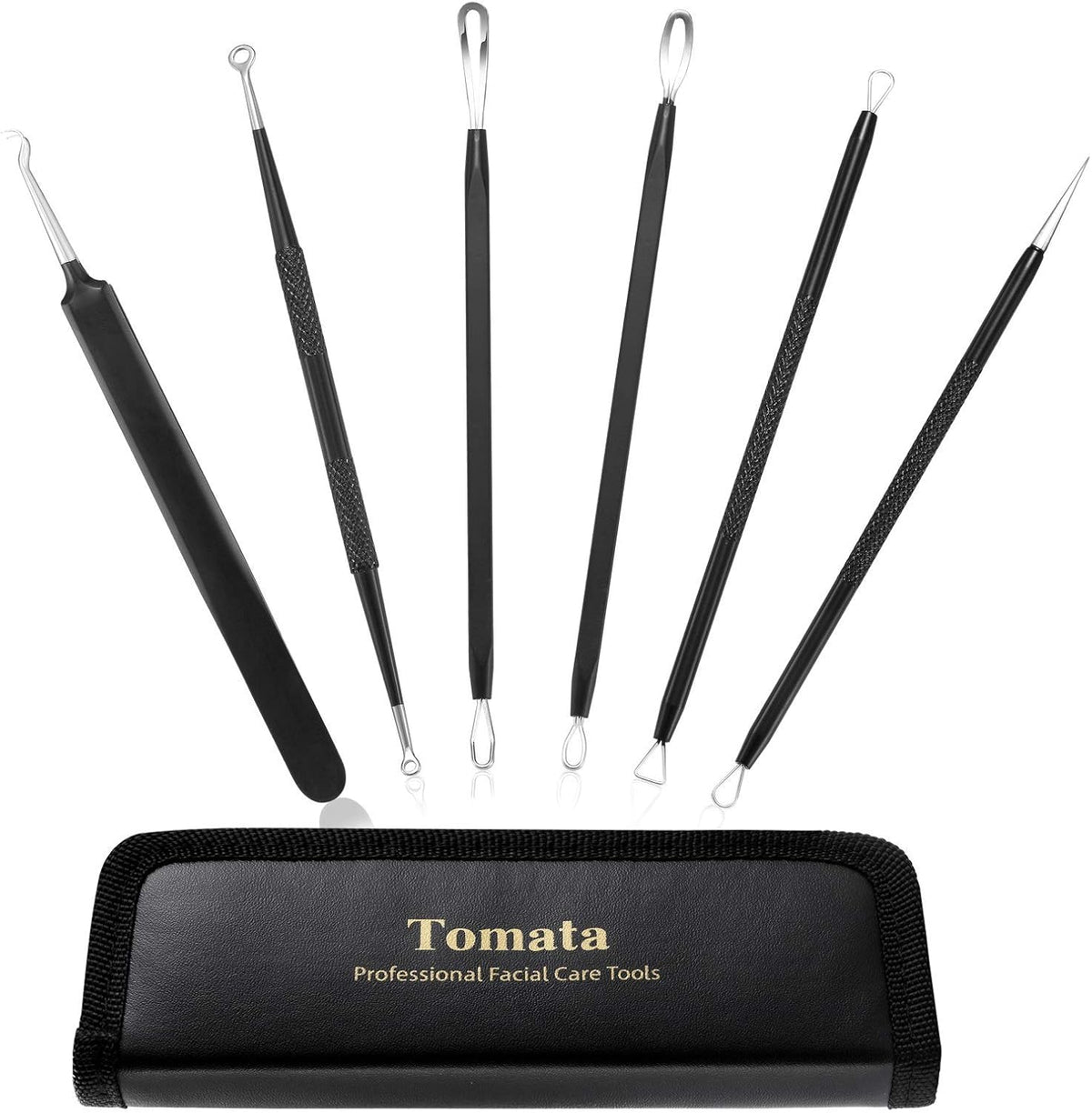 6-piece professional stainless steel blackhead remover pimple popper tool kit with ergonomic handle
