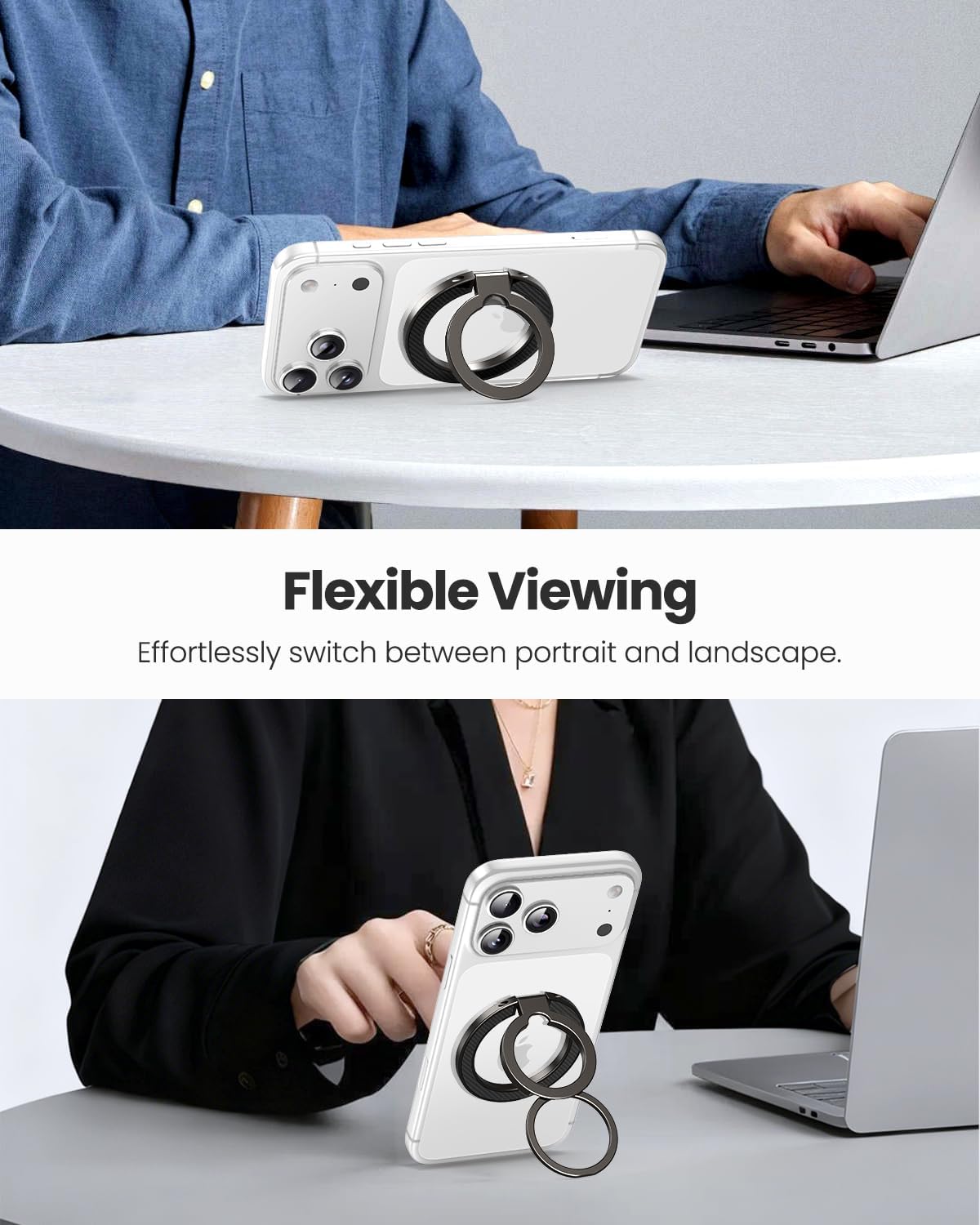 UBeesize Magnetic Phone Ring Holder for MagSafe, Double-Sided Magnet Cell Phone Grip, Portable Finger Kickstand Compatible with iPhone 17 16 15 14 13 12 Series and Android Phones
