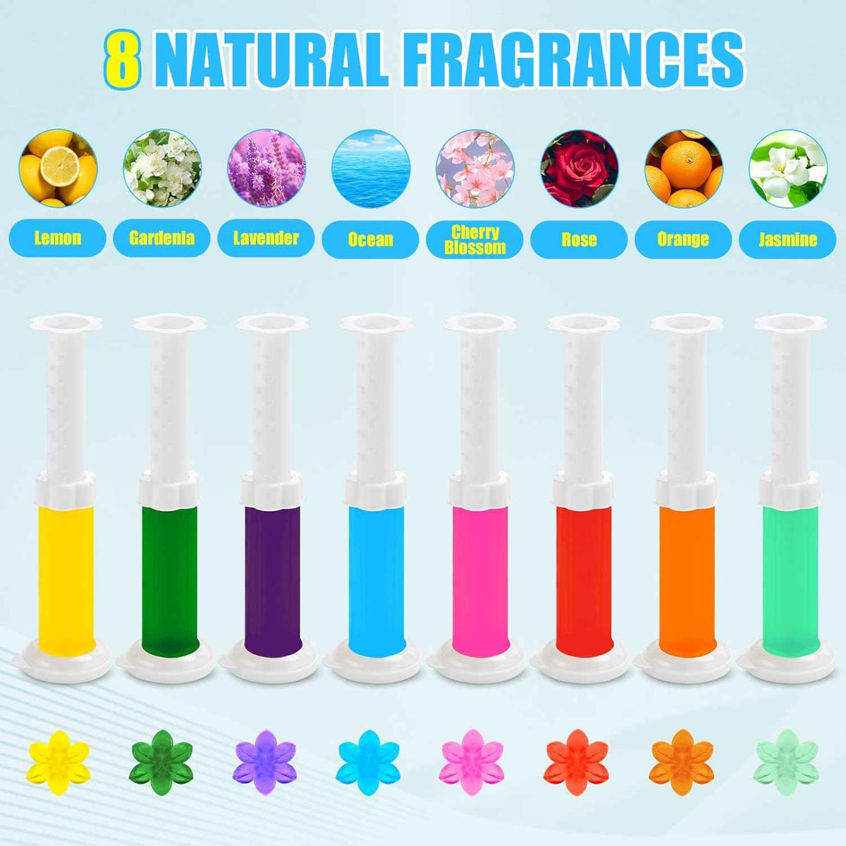 8 Pack Toilet Gel Stamp, 96 Stamps 8 Kinds Of Scent Toilet Bowl Cleaner Gel, Long-Lasting Flowers Shaped Bathroom Freshener, Keeps Toilet Fresh Fragrant and Clean
