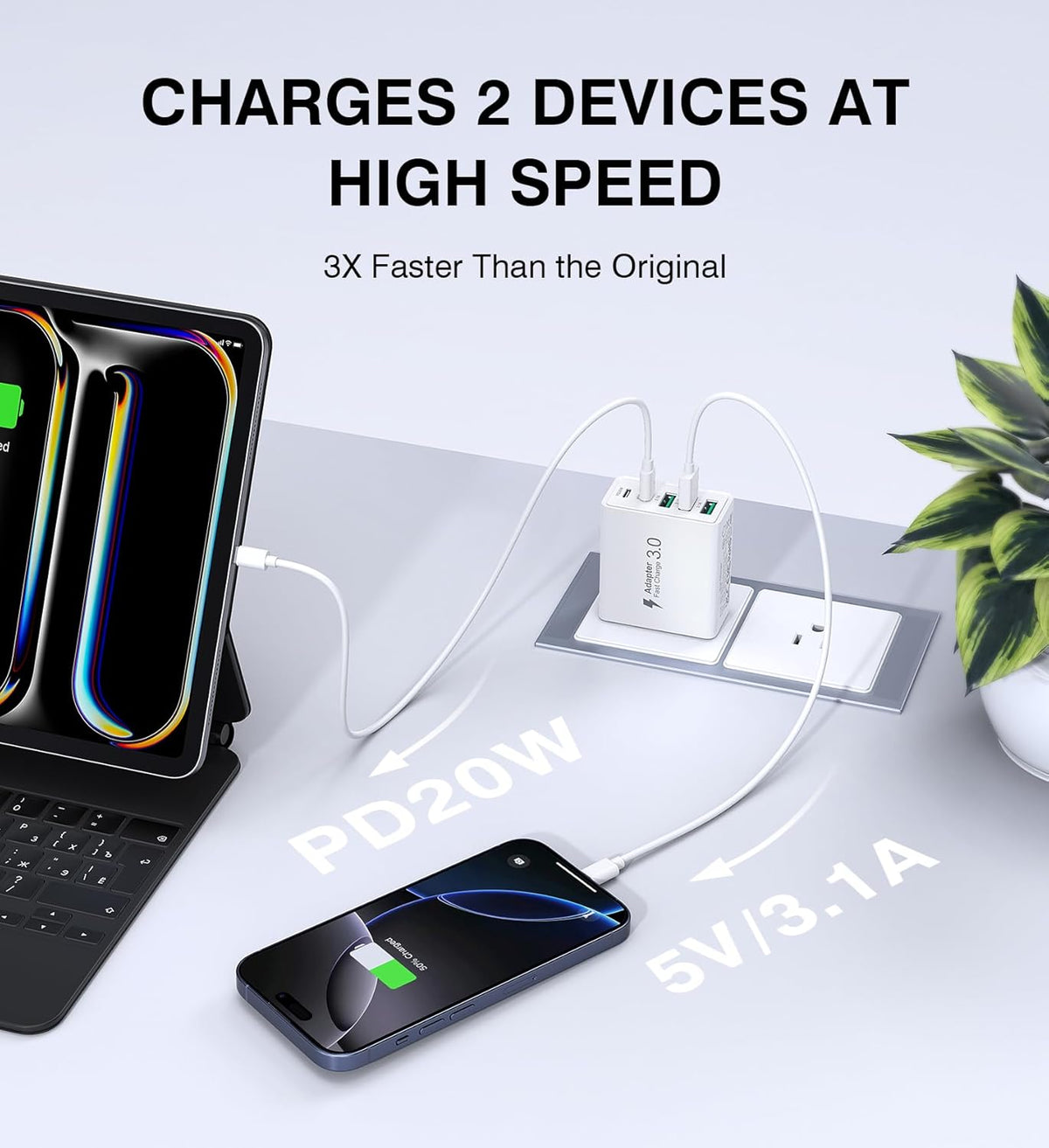 [2-Pack] USB C Wall Charger,60W 5-Port PD Fast USB C Charging Block,2USB C+3USB A Multiport Plug,Type C Power Adapter Brick Cube for iPhone 17/16/15/14/13/12/Pro Max/XS,iPad,for Switch,Samsung,Ultra 2