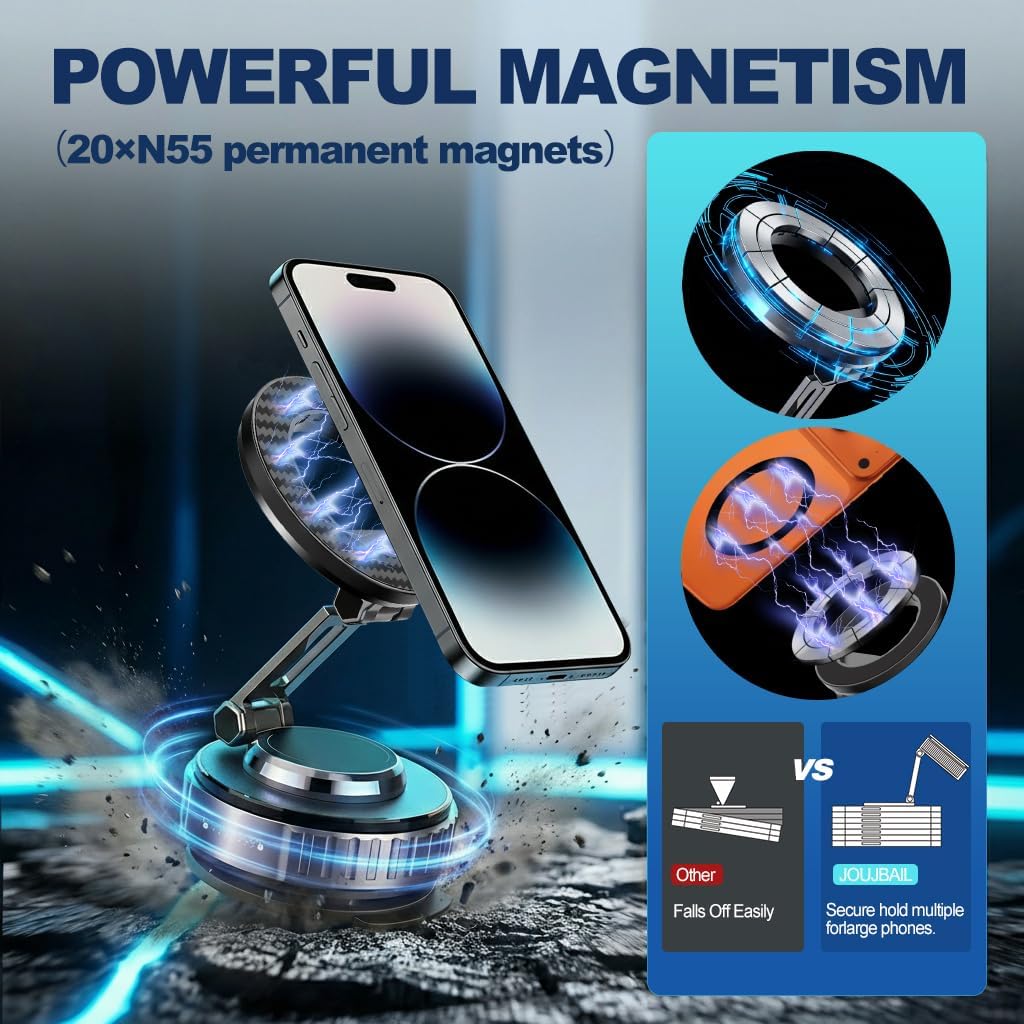 JOUJBAIL 2026 Upgraded Car Phone Holder for Magsafe [108LBS Ultra Suction] 360° Adjustable Vacuum Magnetic Phone Holder, Foldable Cell Phone Mount for iPhone 12-17 Series & Android, Great Gifts