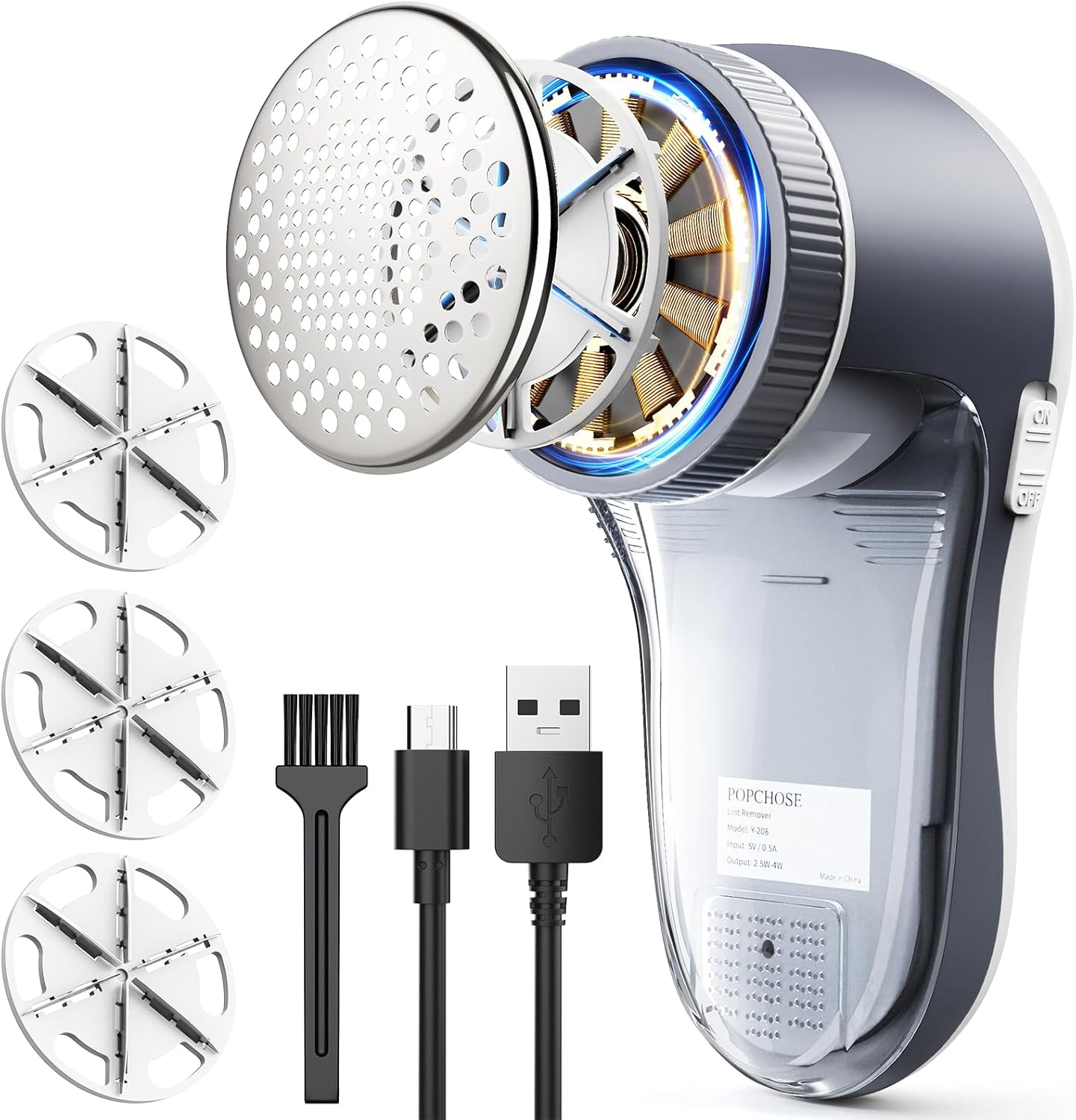 POPCHOSE Fabric Shaver, Sweater Shavers to Remove Pilling, Lint Shaver with 6-Leaf Blades, Electric Lint Remover for Clothes, Couch, Furniture, Fuzz, Lint Ball, Pillings, USB Rechargeable