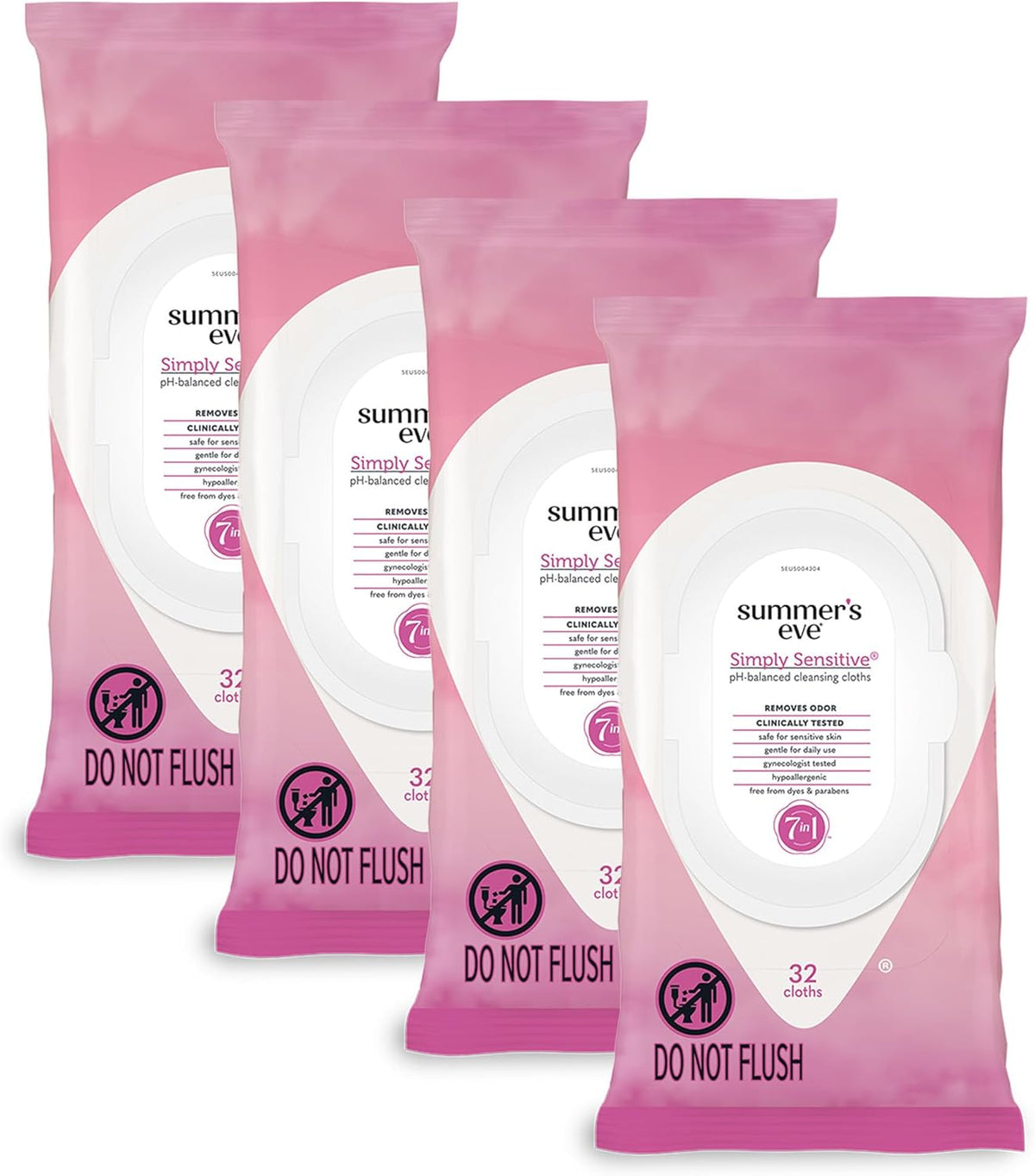 Summer's Eve Simply Sensitive feminine wipes, gentle pH-balanced micellar water formula for vaginal odor control, resealable packs of 32