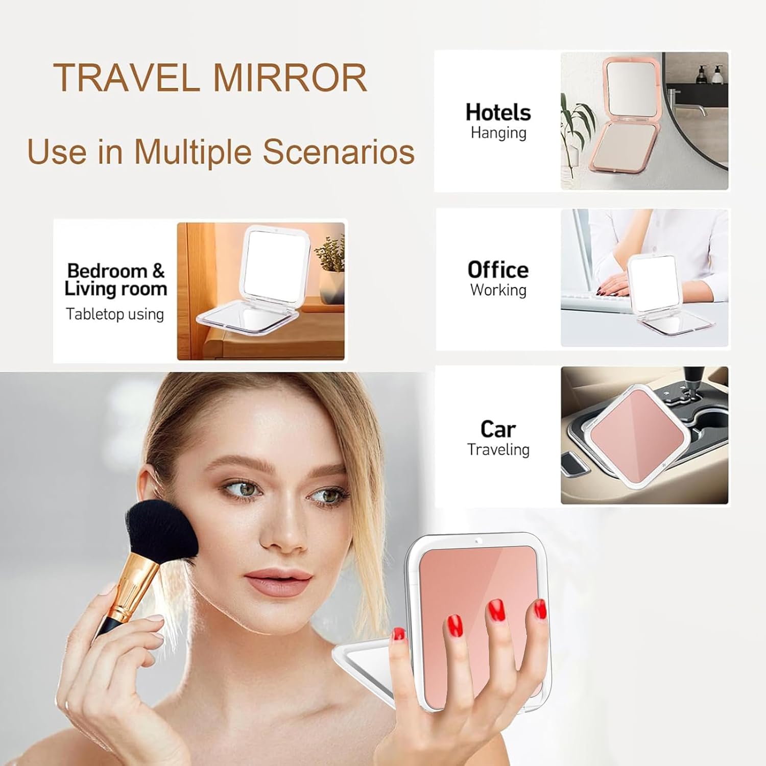 Small Compact Mirror for Purse,5X/1X Travel Magnifying Mirror for Women, Makeup Mirror for Girls, Portable Ultra Slim Pocket Mirror（Pink）