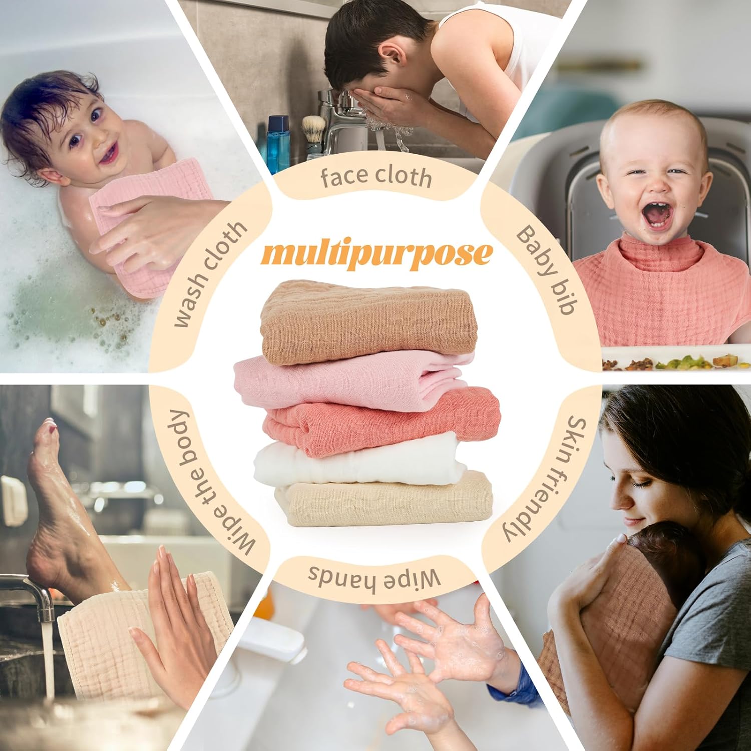 Muslin Burp Cloths 100% Cotton Baby Burp Cloths Soft, Absorbent 10x20 inches for Girls and Boys Baby Essentials