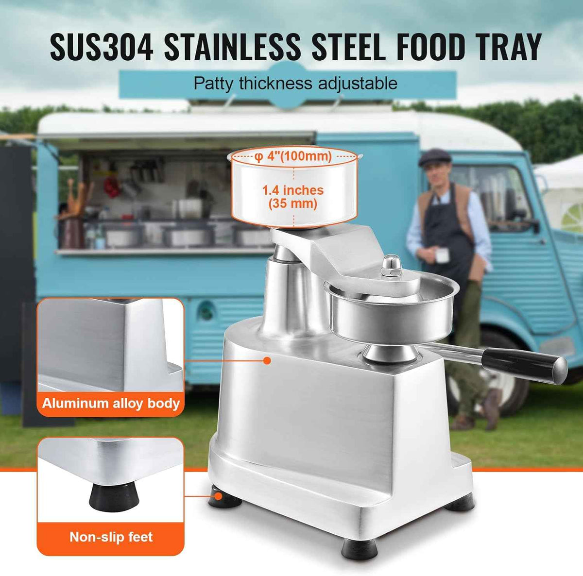 VEVOR Commercial Burger Patty Maker, 100mm/4inch Hamburger Beef Patty Maker, Heavy Duty Food-Grade Stainless Steel Bowl Burger Press Machine, Kitchen Meat Forming Processor with 1000 Pcs Patty Papers