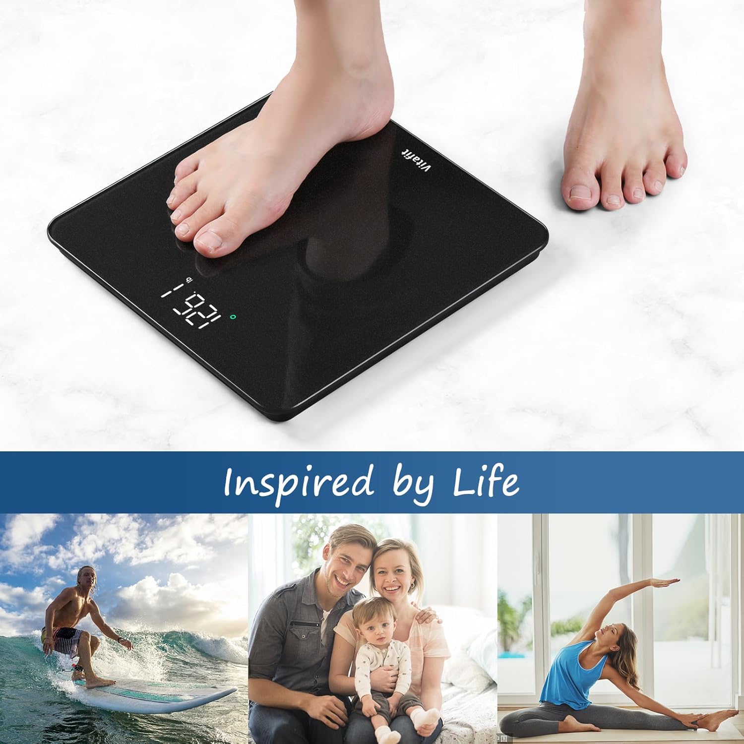 Vitafit Scale for Body Weight, High Accuracy 0.1lb by Our Professional Factory Since 2001, Digital Weight Scale LED and Step On, 3*AAA Batteries Included, 400lb/182kg, Spray Silver Black