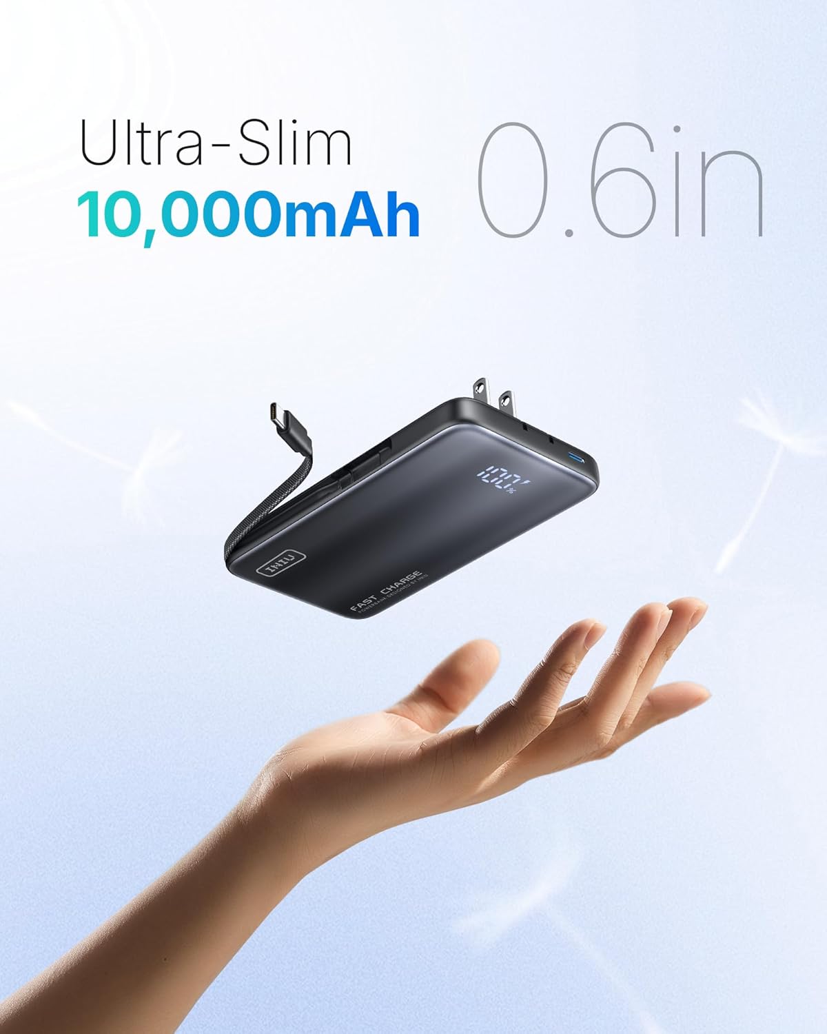 INIU Portable Charger, Ultra Slim & Small 45W Fast Charging Power Bank, 10000mAh GaN Battery Pack with Built-in AC Wall Plug, Flight-Safe Travel 3-in-1 Powerbank, for iPhone 17 16, Samsung, Tablet etc
