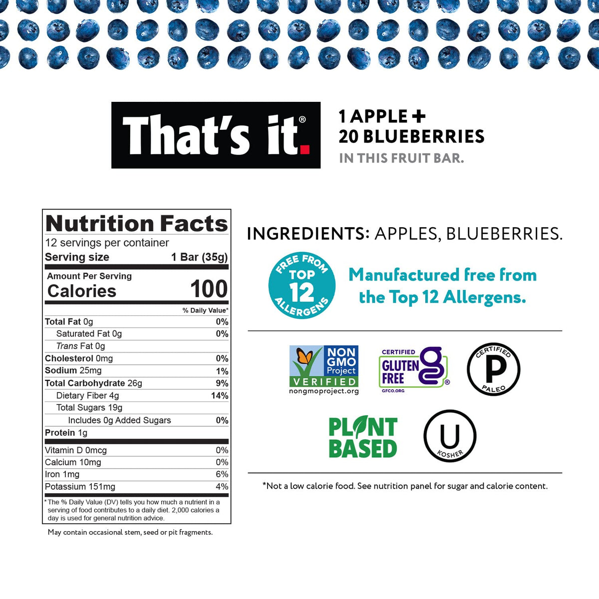 That's it. Variety Pack 100% Natural Real Fruit Bars, High Fiber Vegan Gluten Free Healthy Snacks for Adults & Paleo Children, Non GMO, No Added Sugar