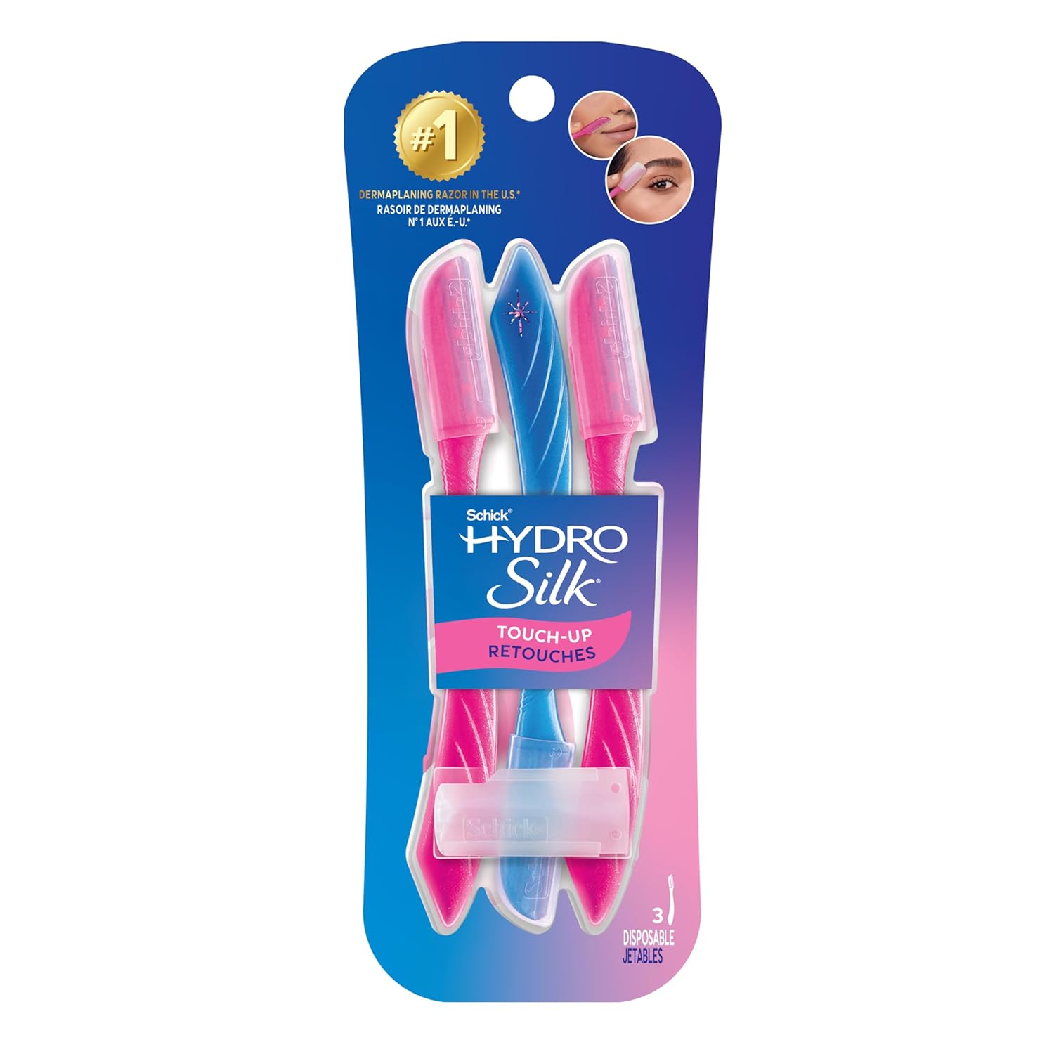 Schick Hydro Silk Touch-Up Dermaplaning Tool with Precision Cover, 3ct | Dermaplane Razor, Face Razors for Women, Peach Fuzz Remover