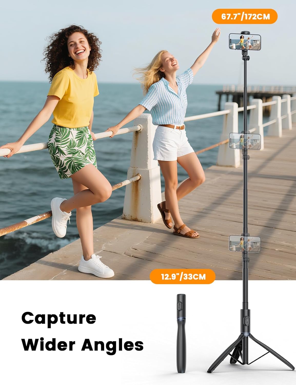 ANXRE 67.7" Selfie Stick Tripod with Light, NT99 Extendable Tripod Stand with Remote for Camera Phone Filming Vlogging, Travel Phone Tripod Compatible with Phone Camera Gopro