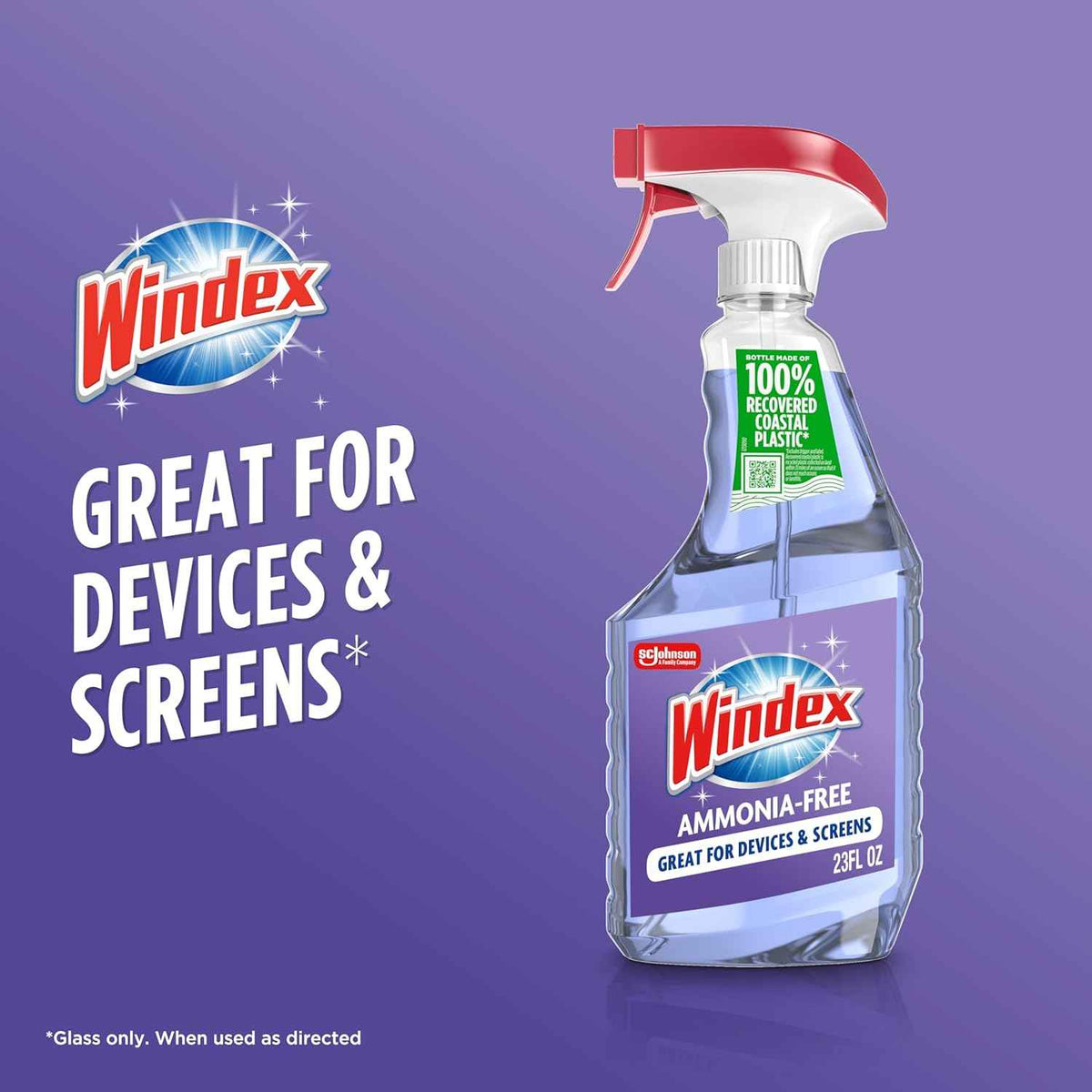 Windex Glass and Window Cleaner Spray Bottle, Ammonia Free, Packaging Designed to Prevent Leakage and Breaking, Surface Cleaning Spray, Crystal Rain Scent, 23 Fl Oz