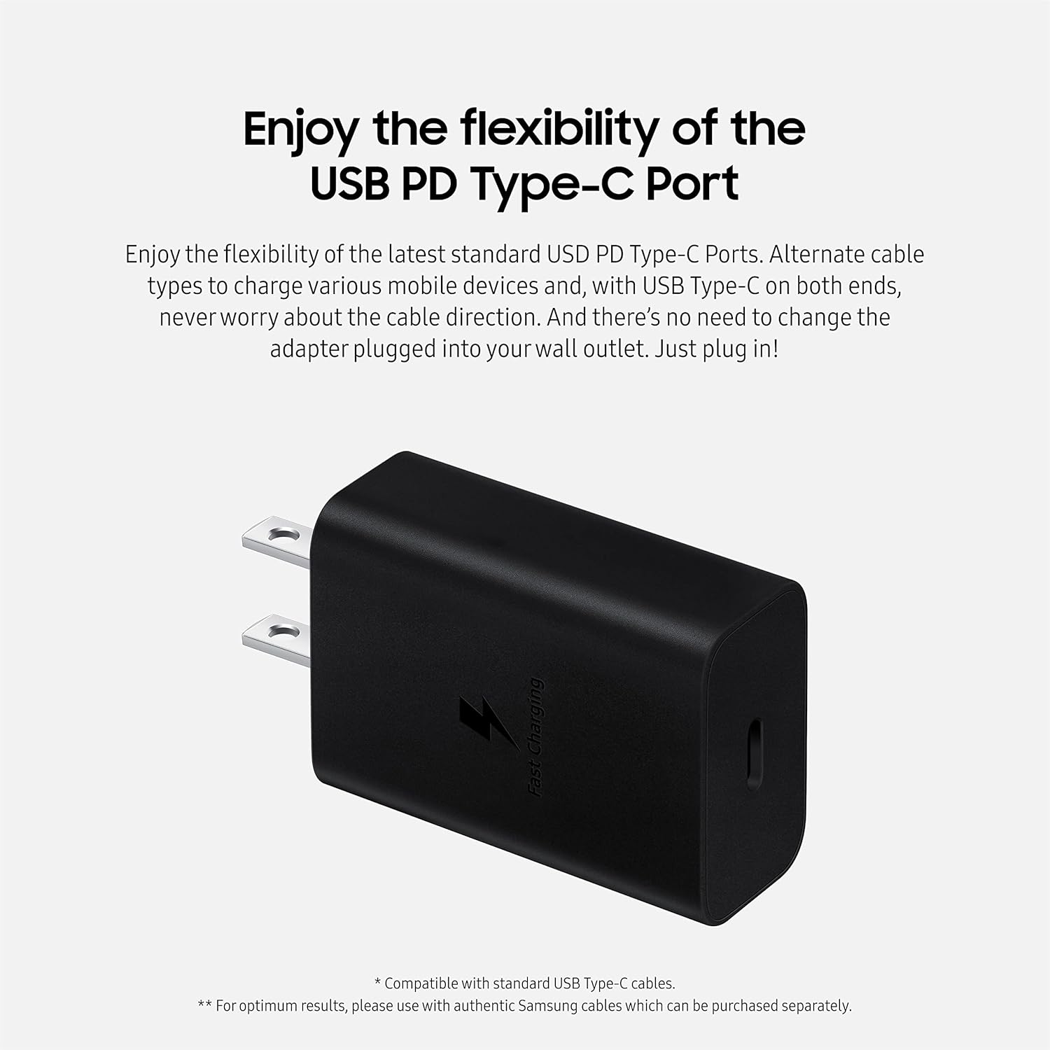 Samsung 15W Wall Charger Type C Only (Cable not Included), Black