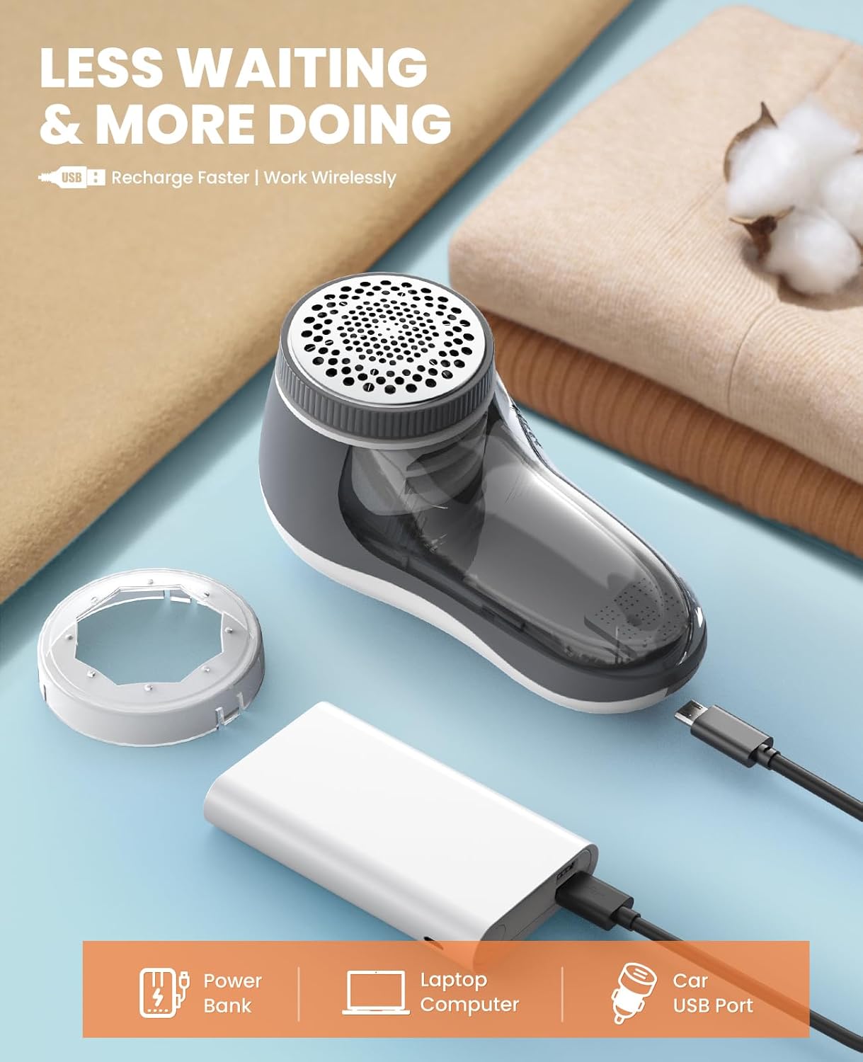 POPCHOSE Fabric Shaver, Sweater Shavers to Remove Pilling, Lint Shaver with 6-Leaf Blades, Electric Lint Remover for Clothes, Couch, Furniture, Fuzz, Lint Ball, Pillings, USB Rechargeable