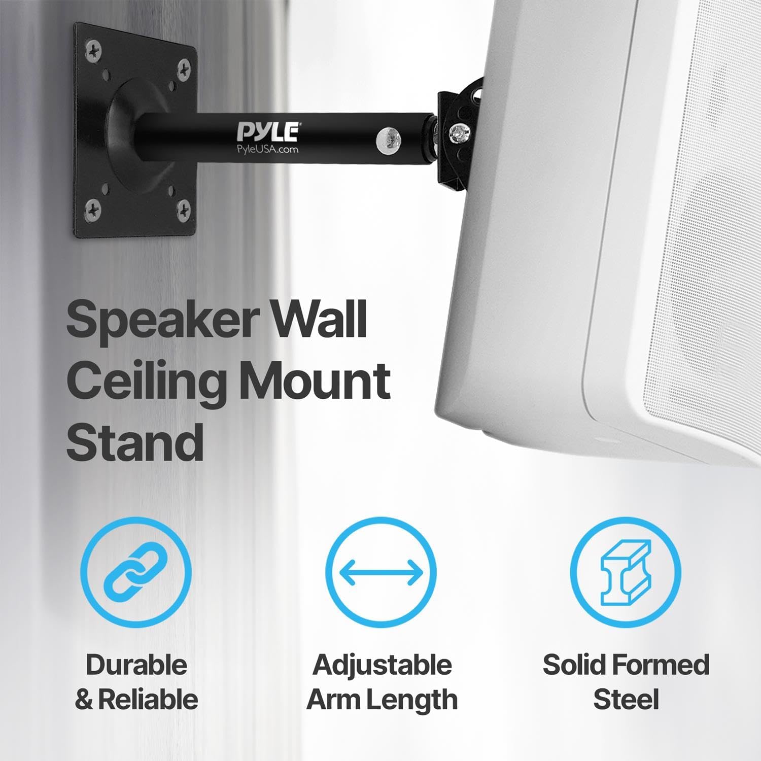 Pyle Universal Speaker Mounting Bracket - Ceiling & Wall Speaker Mount with Adjustable Swivel Tilt, 13.4" Retractable Telescopic Arm, 75 lbs Max Load - Ideal for Home Surround Sound Systems (Pair)