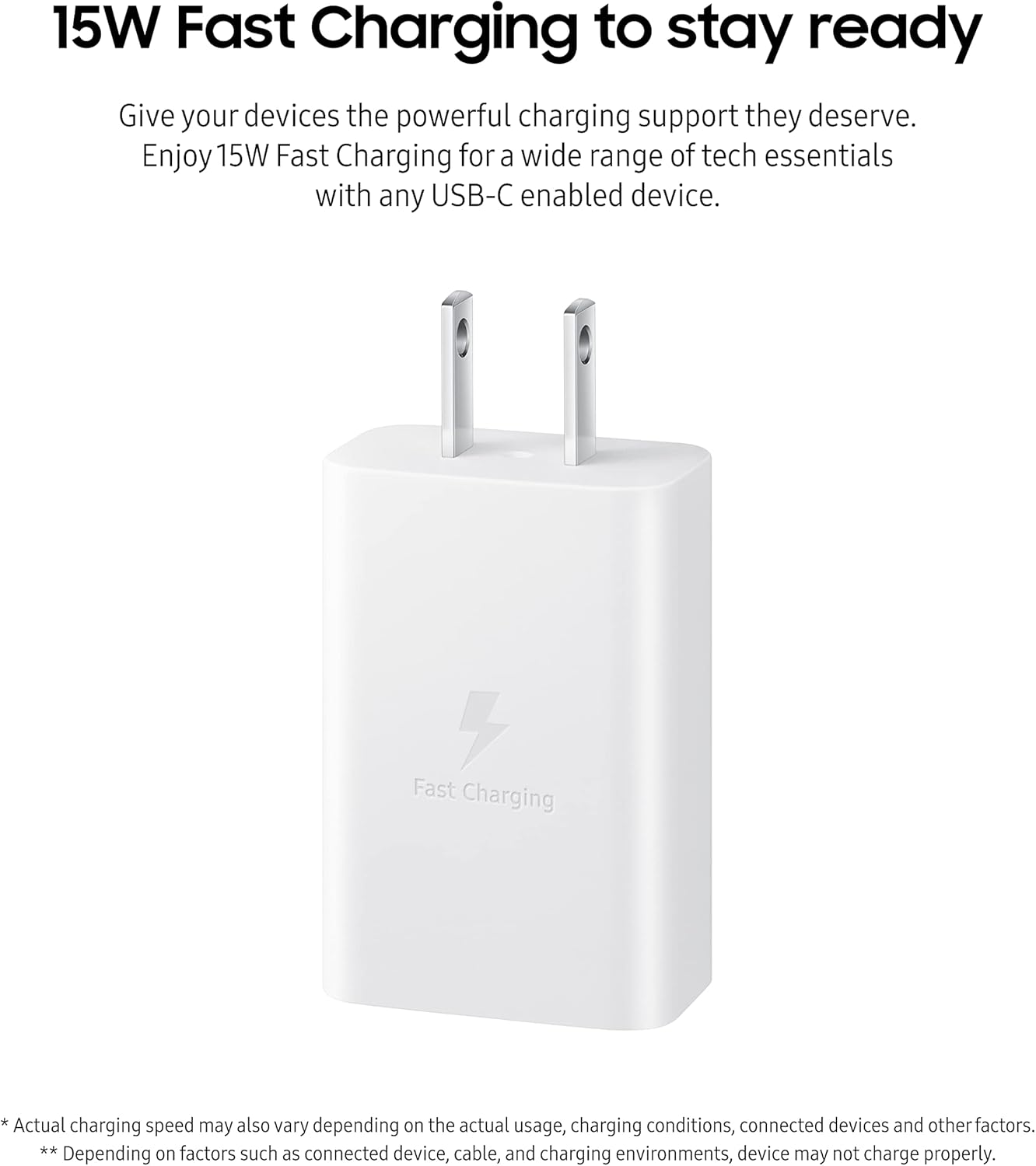 SAMSUNG 15W Wall Charger Type C (USB-C Cable Included), White