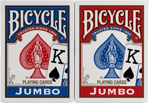 Bicycle Jumbo Index Playing Cards , 2 Pack Large Print Poker Size Deck of Cards for Easy Reading, Family Card Games, and Casino Play