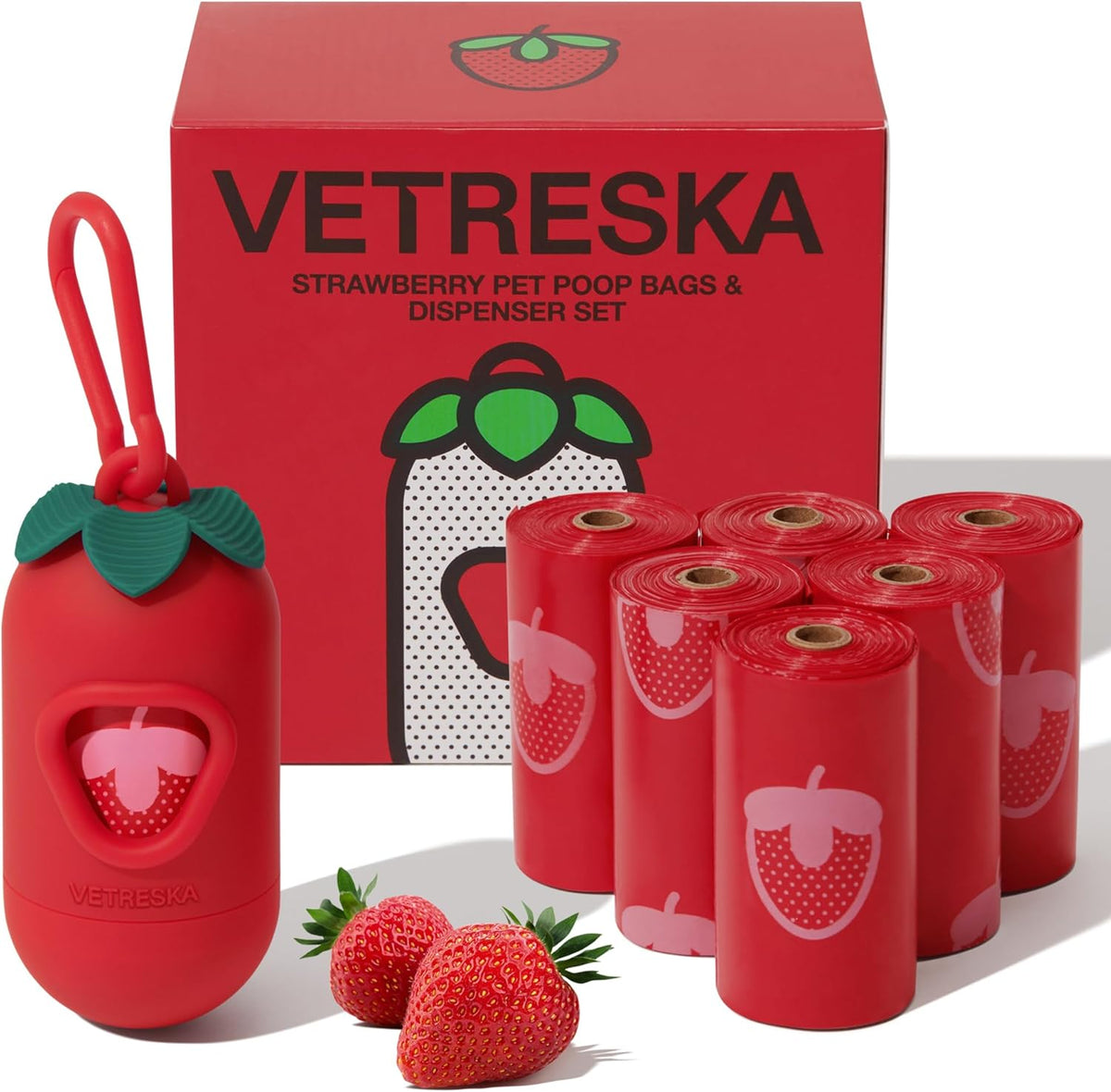 vetreska dog poop bag dispenser with cherry blossom scented bags and holder, pink
