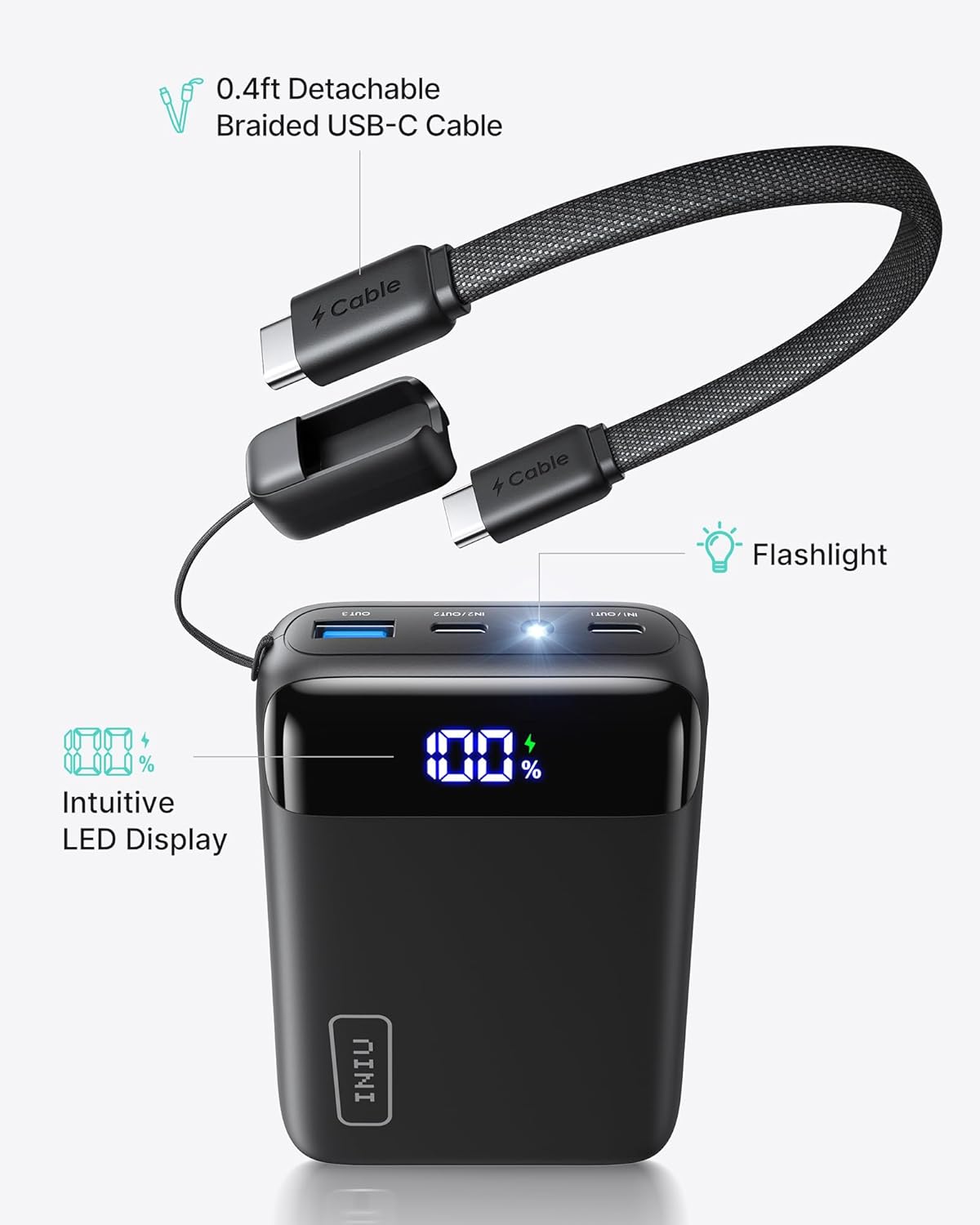 INIU Power Bank, Smallest 20000mAh Portable Charger with USB C Cable, 22.5W PD Fast Charging Phone Battery Pack, LED Display Powerbank for Travel Xiaomi iPhone 17 16 15 14 Samsung S25 Google iPad etc