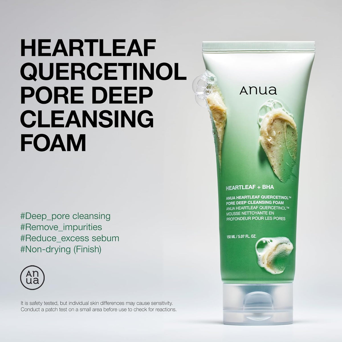 anua heartleaf quercetinol pore deep cleansing foam, gentle exfoliation, hydrating finish, 150ml/5.07 fl.oz, facial cleanser