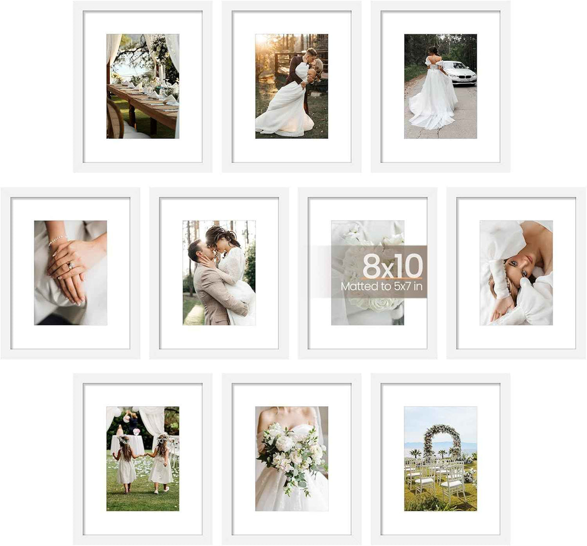 upsimples 5x7 Picture Frame Set of 10, Display Pictures 4x6 with Mat or 5x7 Without, Multi Photo Frames Collage for Wall or Tabletop Display, Black
