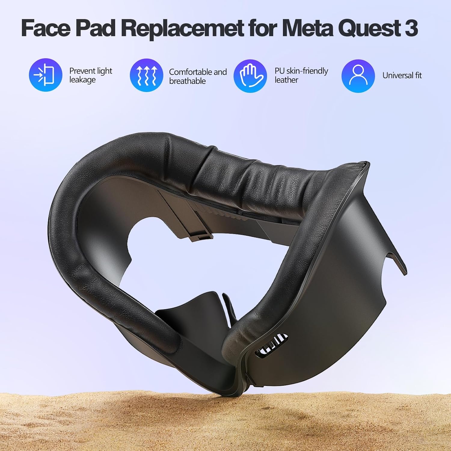 VZNEK Face Cover Pad for Oculus Quest 3, Sweat-Proof PU Foam Cushion for Meta Quest 3, Compatible with Oculus Quest 3 Original Spacer (for Quest 3)