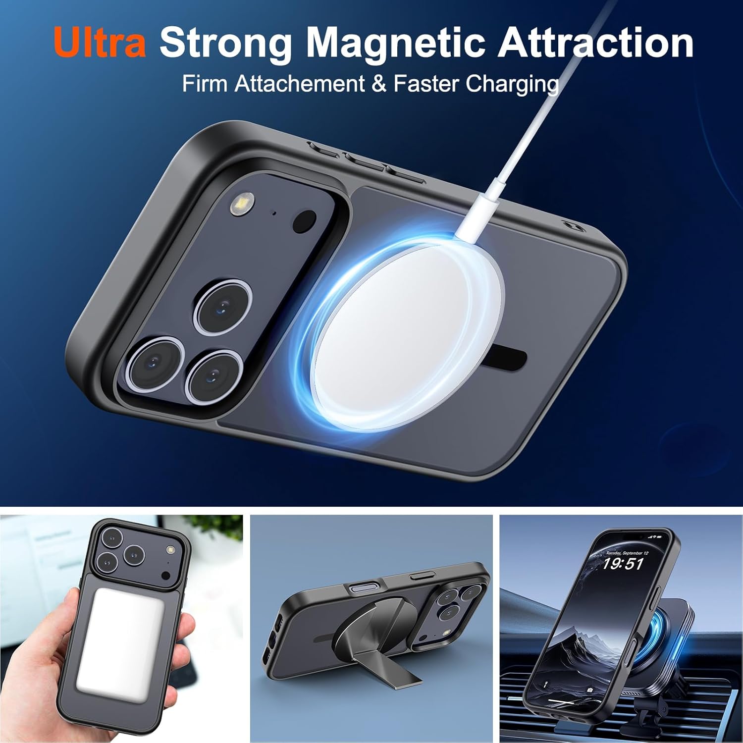 SUPFINE Magnetic for iPhone 17 Pro Max Case (Compatible with MagSafe)(Military Grade Drop Protection) Translucent Matte Shockproof with Anti-Fingerprint Phone Cover, Black