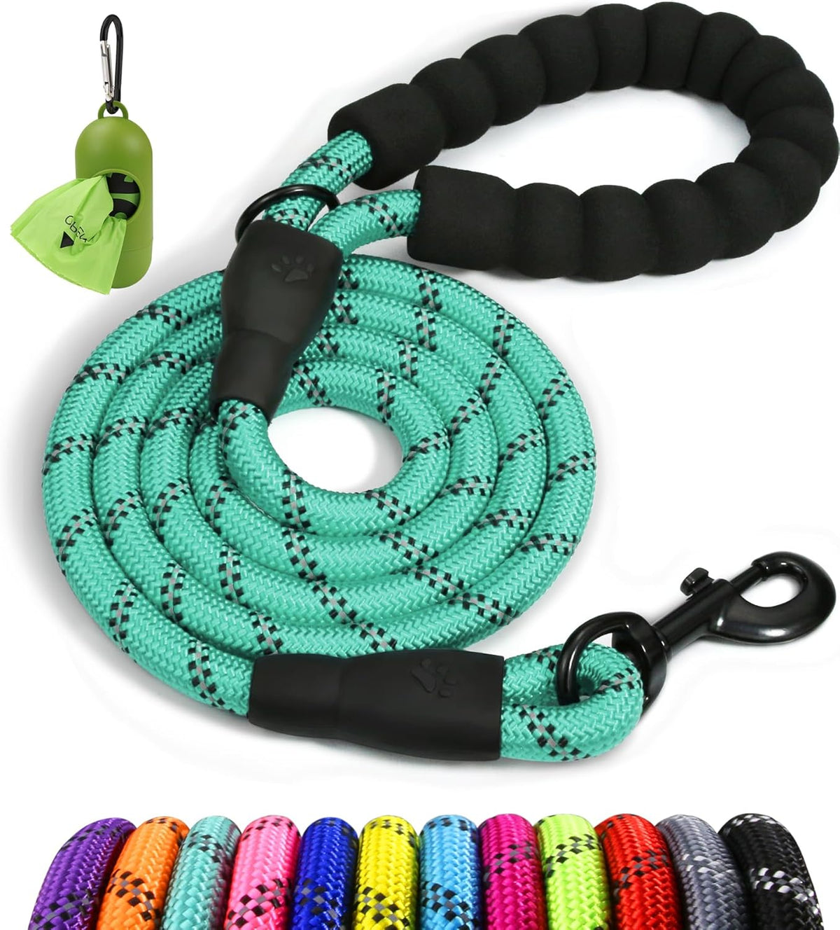 Taglory 6 FT Rope Dog Leash for Medium Large Dogs with Padded Handle, Reflective Threads, 1/2 inch, Black