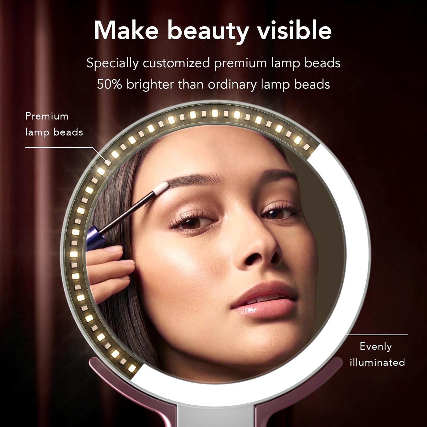 LitBear Travel Makeup Mirror with Lights, Rechargeable Double-Sided 10X/1X Magnifying Mirror, Portable Lighted Beauty Mirror, 3 Color Lighting, Dimmable Touch Screen, Tabletop Handhold Hanging (White)