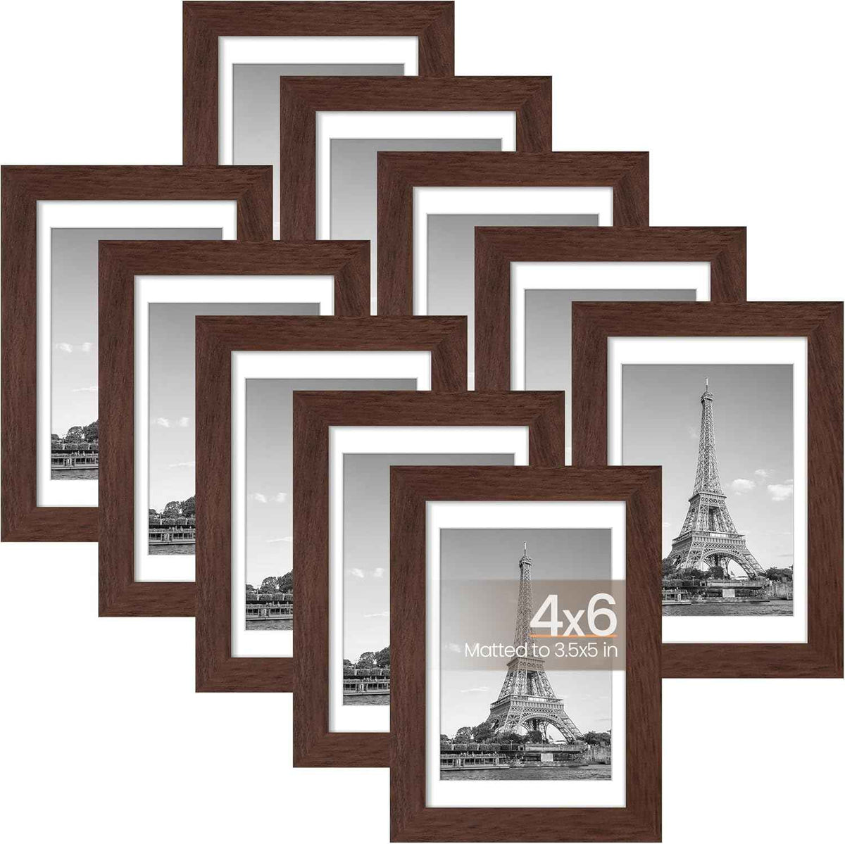 upsimples 5x7 Picture Frame Set of 10, Display Pictures 4x6 with Mat or 5x7 Without, Multi Photo Frames Collage for Wall or Tabletop Display, Black