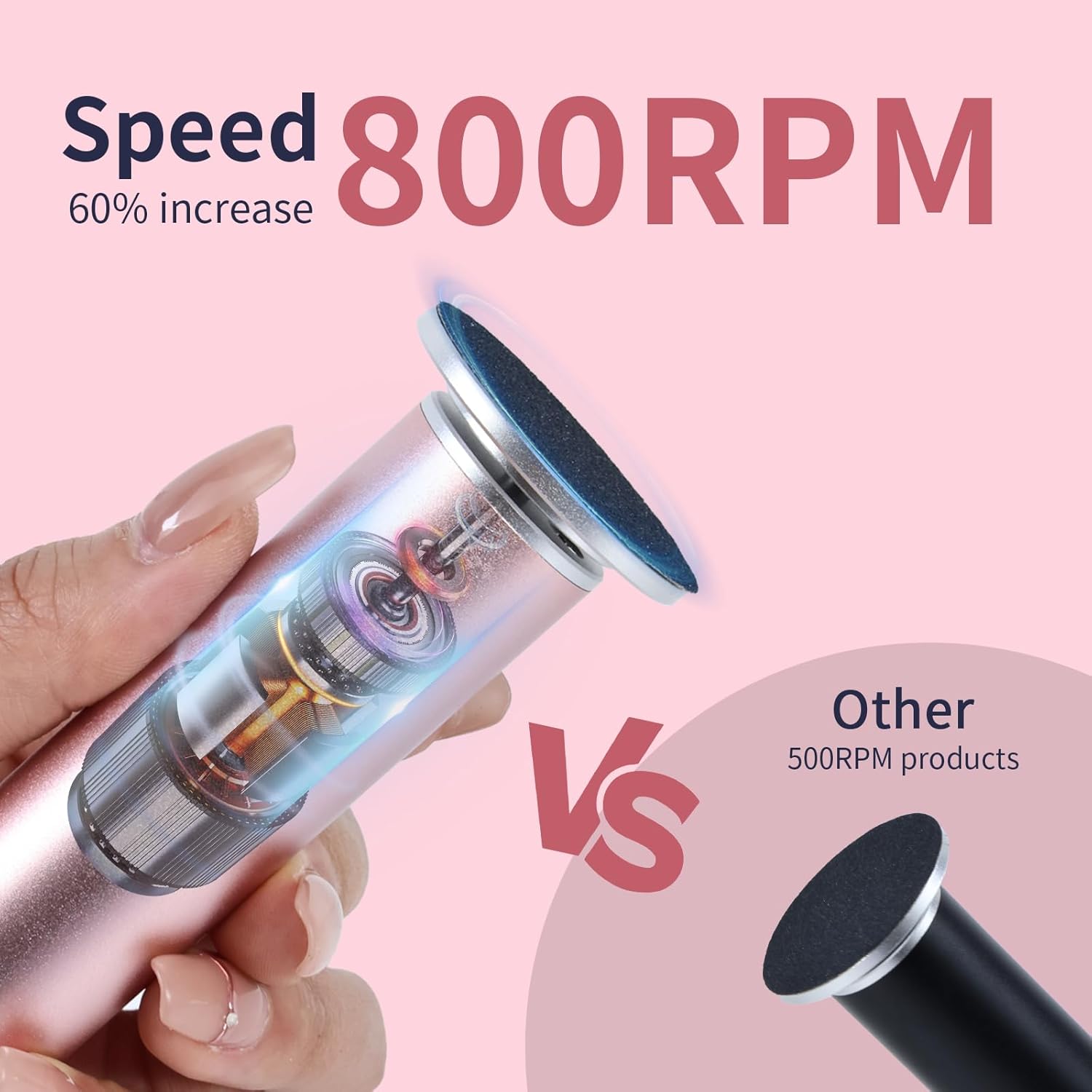 4.8IN Longer Electric Foot Callus Remover with 80pcs Sandpaper Discs, Professional Aluminum Callus Remover for Feet, Stepless Speed Control Pedicure Tools for Dead Skin (Pink)